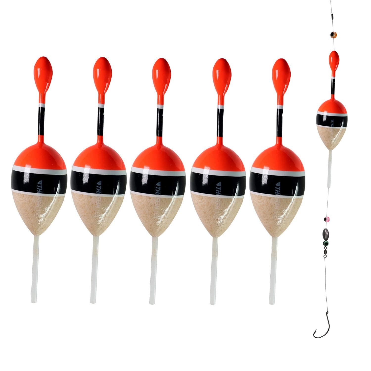 THKFISH Fishing Floats Bobbers Slide Floats Balsa Fishing Bobber Slip Bobbers for Crappie Panfish Trout Bass (1/2oz 2"x5.28") (1/6 1.6"x4.8") 5Pcs