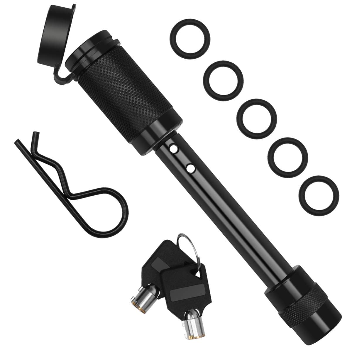 Coolrunner Trailer Hitch Lock Pin Set, 5/8" Extra Long Black Locking Hitch Pin, Heavy Duty Tow Hitch Receiver Lock with Anti-Rattle, Keys, Rubber Cap(5/8" Not Keyed Alike)