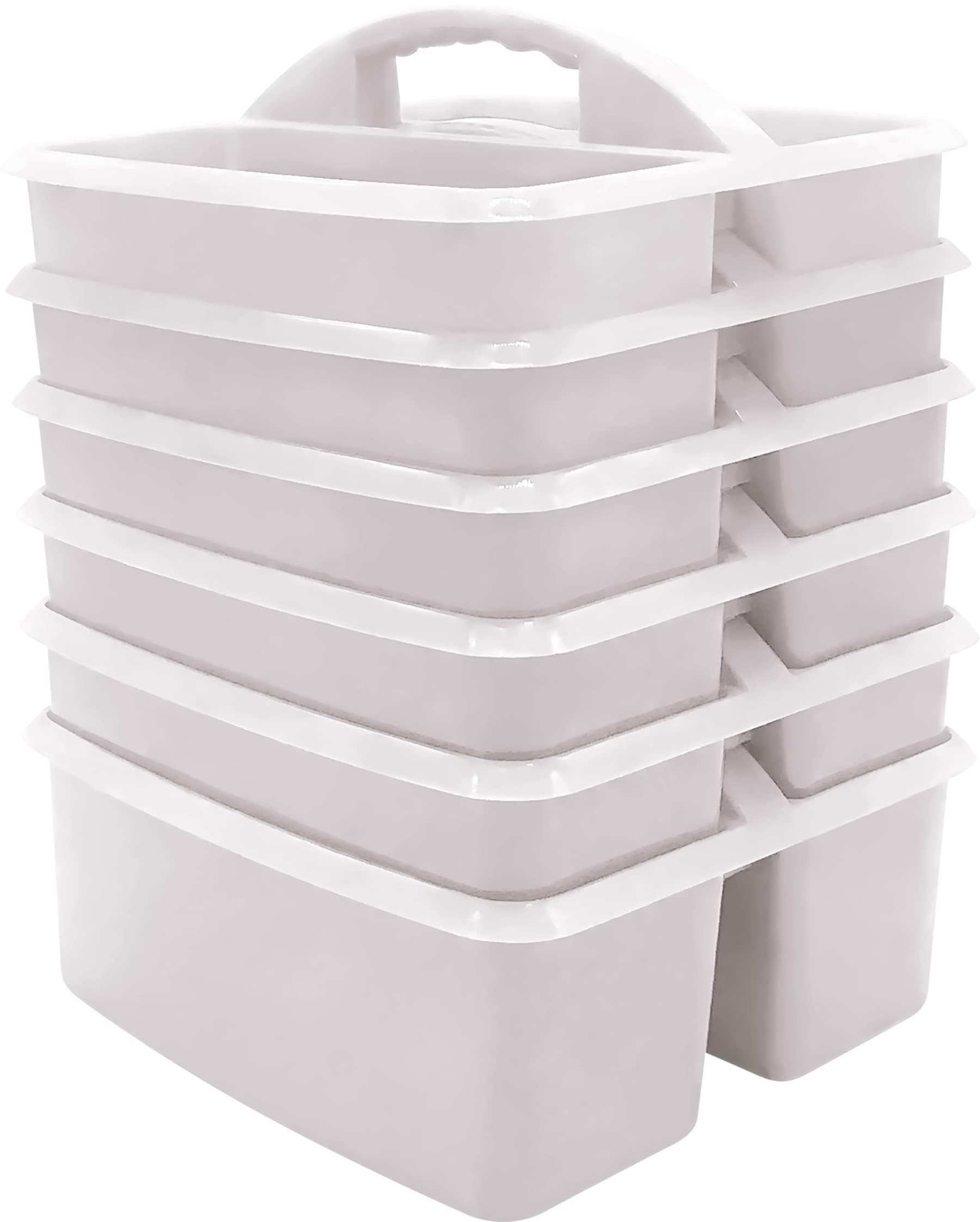 Teacher Created Resources White Portable Plastic Storage Caddy 6-Pack for Classrooms, Kids Room, and Office Organization, 3 Compartments
