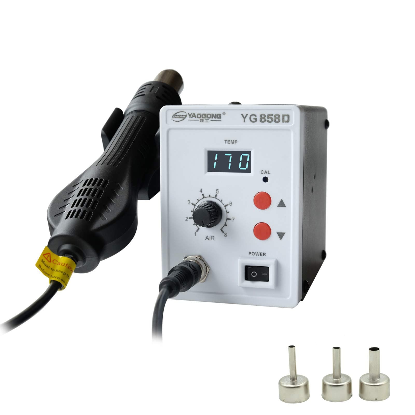 Hot Air Gun Rework Station 858D SMD Solder Soldering Digital Temperature Display Hot Air Gun with 3 Nozzles