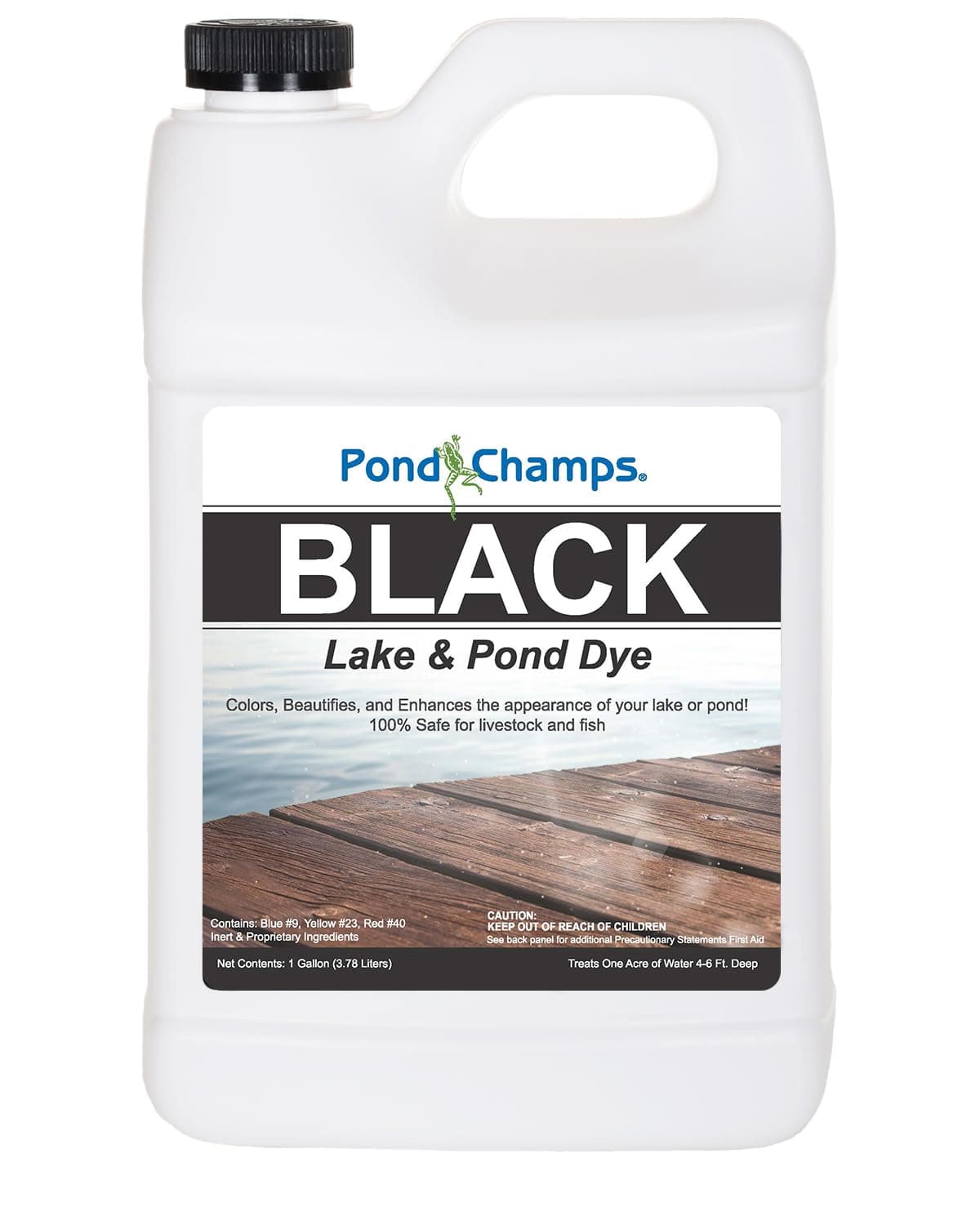 Pond Champs Black Lake & Pond Dye – One Gallon of Deep Black Pond Colorant – Treats 1 Acre - Safe for Fish, Wildlife, Pets & Children