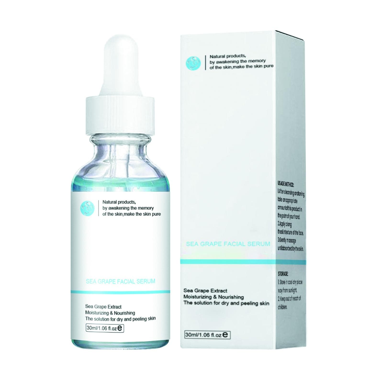 Sea Grape Facial Serum - Natural Products, By Awakening The Memoryof The Skin,Make The Skin Pure, Sea Grape Extract Moisturizing & Nourishing The Solution For Dry And Peeling Skin - (30 Ml / 1.06 Oz)