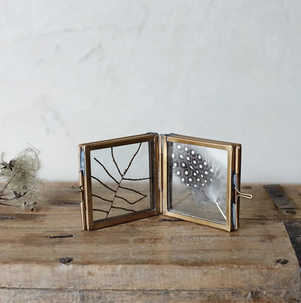 Tiny Brass Glass Photo Frame for Dried Flowers for Desk, Pressed Flowers, Poster, Double Glass Frame, Glass Frames for Wall decor 2x2 each side