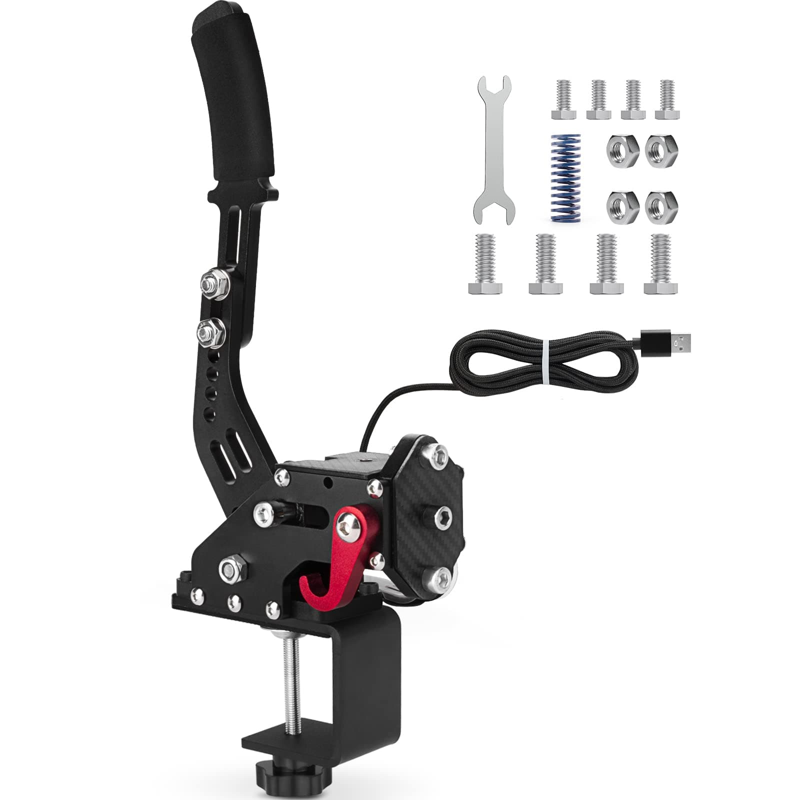 aikeec USB Handbrake Clamp for PC Sim Racing Games G25 G27 G29 T500 FANATECOSW Dirt Rally Windows (Black+Clamp)