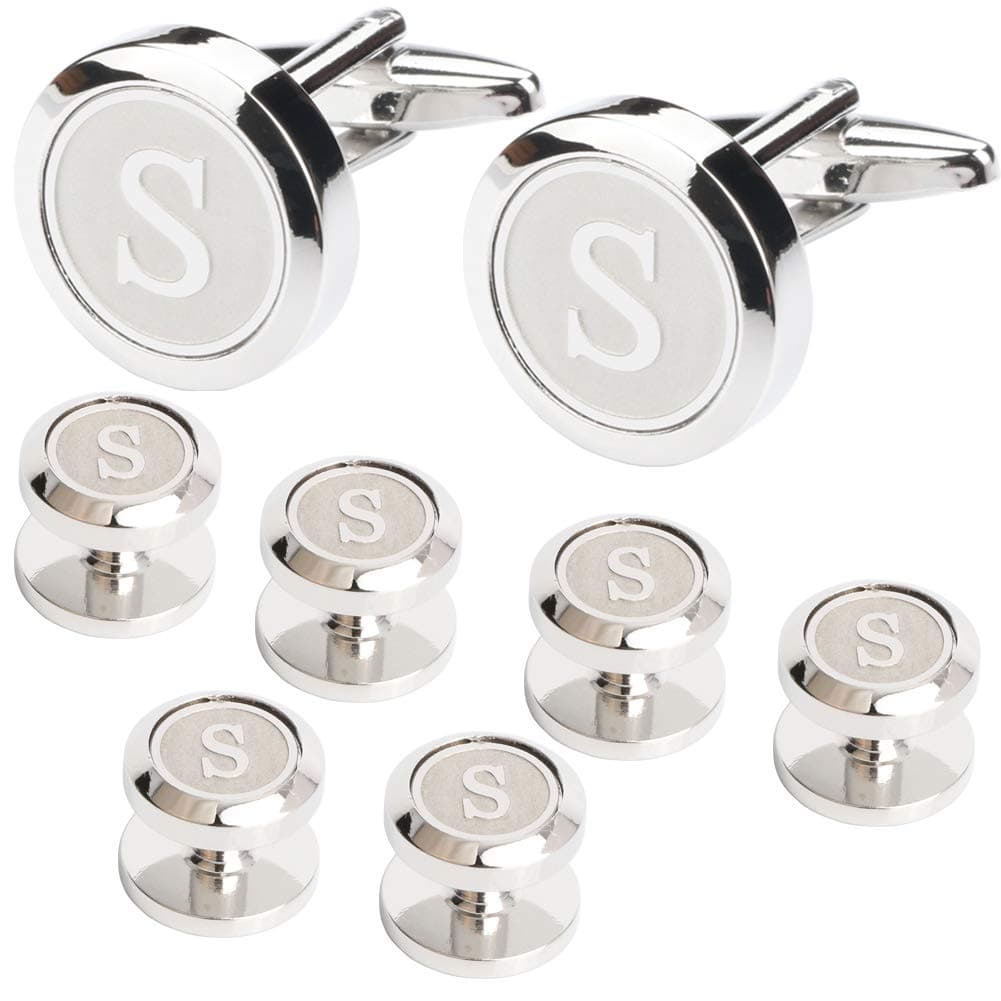 Mens Cufflinks and Studs Tuxedo Shirts Business Wedding Initials Alphabet A-Z Gift Set