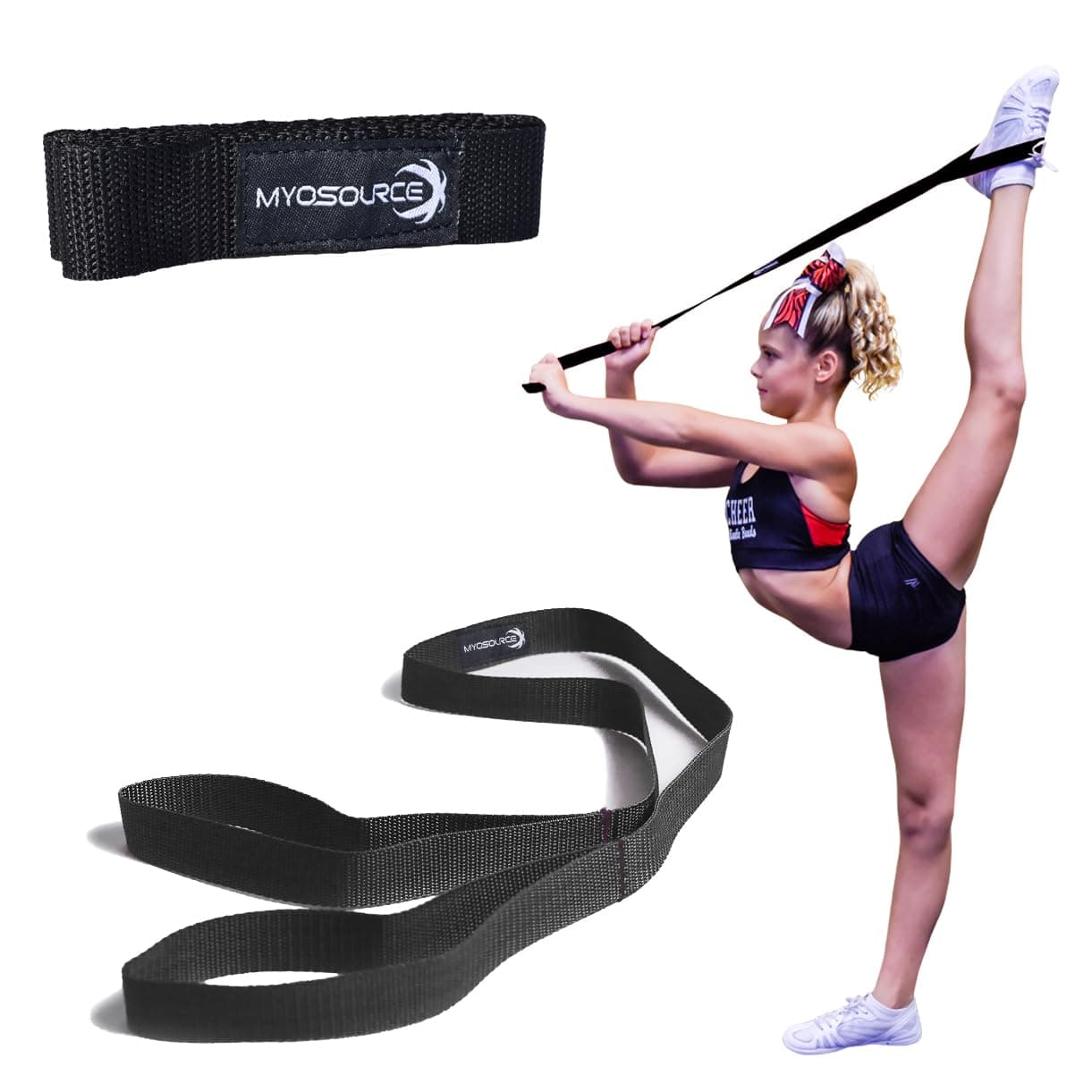 Myosource Kinetic Bands Cheerleading Flexibility Stunt Strap - Improve Stretching and Stunts for Cheer Dance Gymnastics & Physical Therapy β Stocking Stuffers Present for Kids Girls Adults - 12 Colors