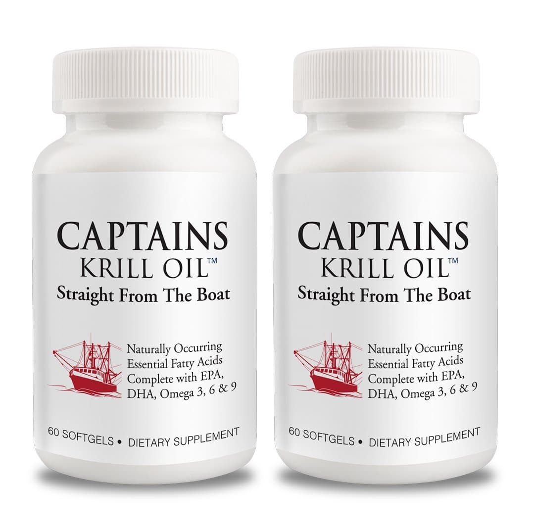 Captains Pure Antarctic Krill Oil Softgels | Omega 3 EPA, DHA with Astaxanthin & Phospholipids| No Additives or Chemicals | 1000mg per Serving, 60 Capsules, 2-Pack