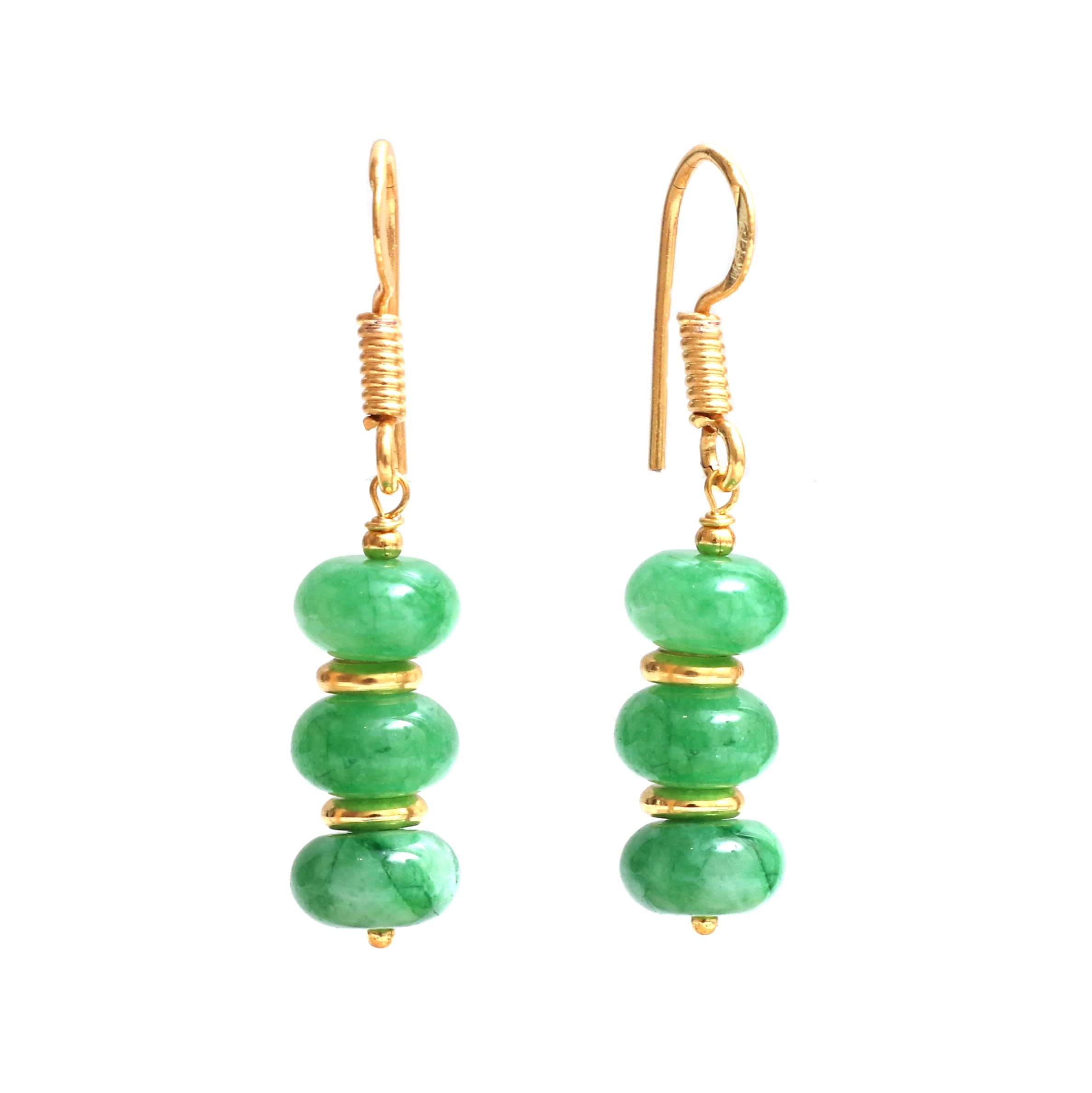 Gempires Green Jade Round Beads Dangle Earrings For Women Gemstone Handmade Jewelry Lightweight Green Crystals Earrings Everyday Wear