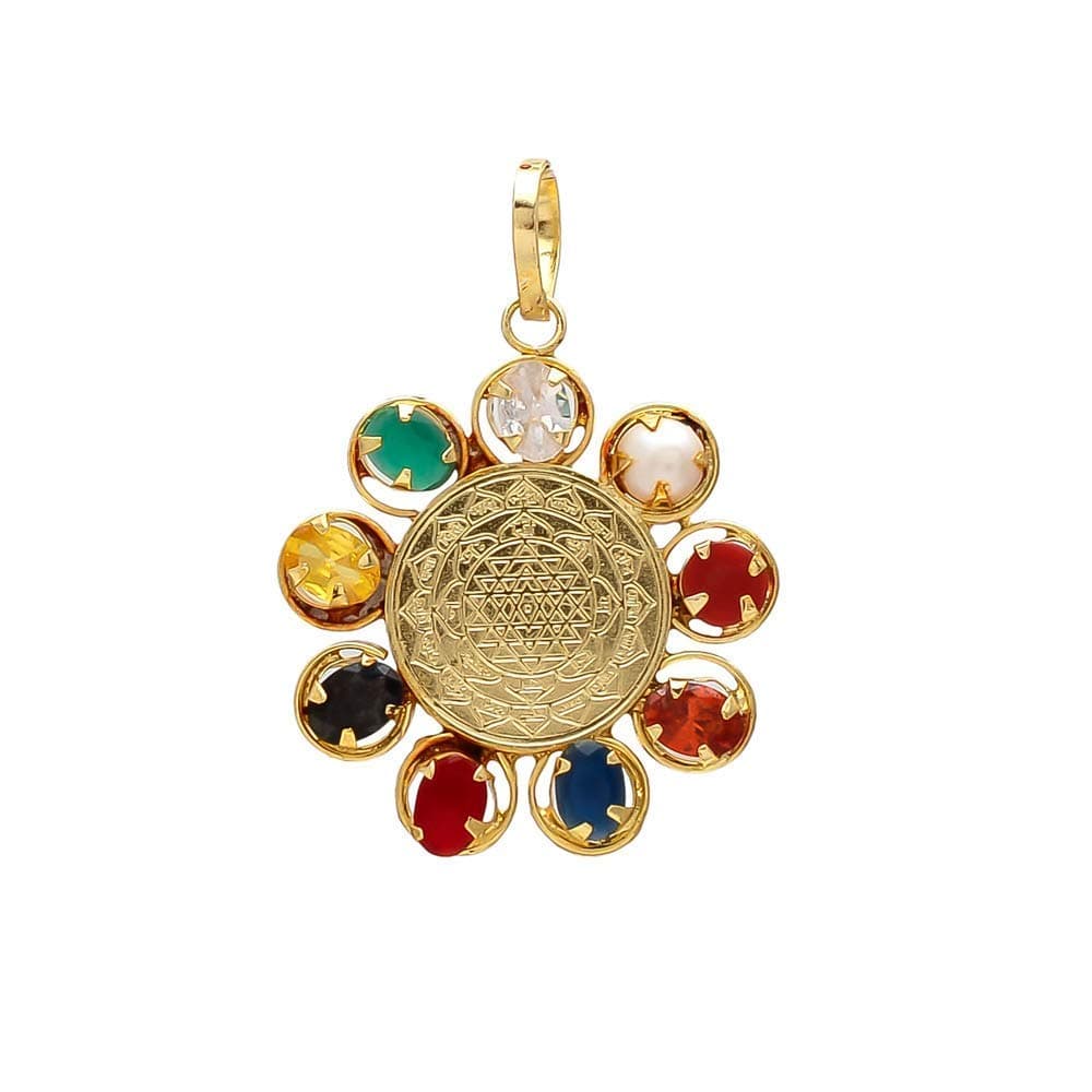 Finaldeals Shri Yantra Navratna Locket Navgraha Pendant Gem Stone Nine Planet Locket for Men and Women
