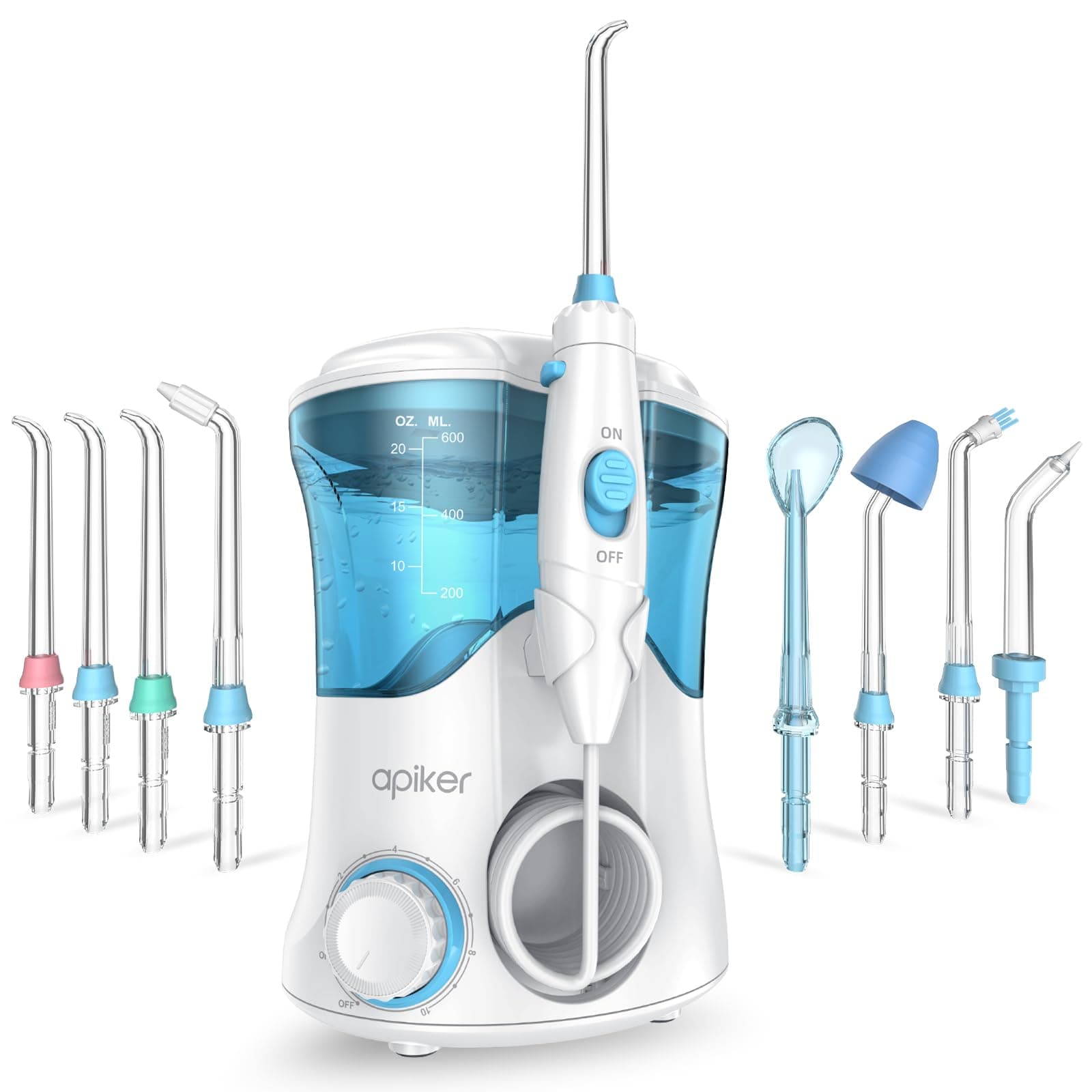Water Flosser, Electric Oral Irrigator for Dental Plaque Removal & Oral Hygiene,Water Flossers for Teeth with 8 Jet Tips, 600ml Tank,10 Pressure Settings, for Home Use, 2 Pin EU Plug