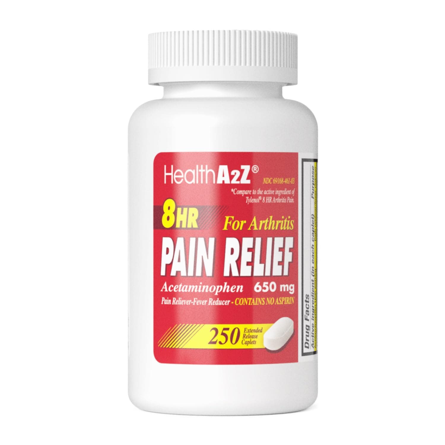Pain Relief Extended Release | Acetaminophen 650mg | 250 Caplets | 8 Hours | Arthiritis Pain | Pain Reliever - Fever Reducer | Contains no Aspirin (250 Count)
