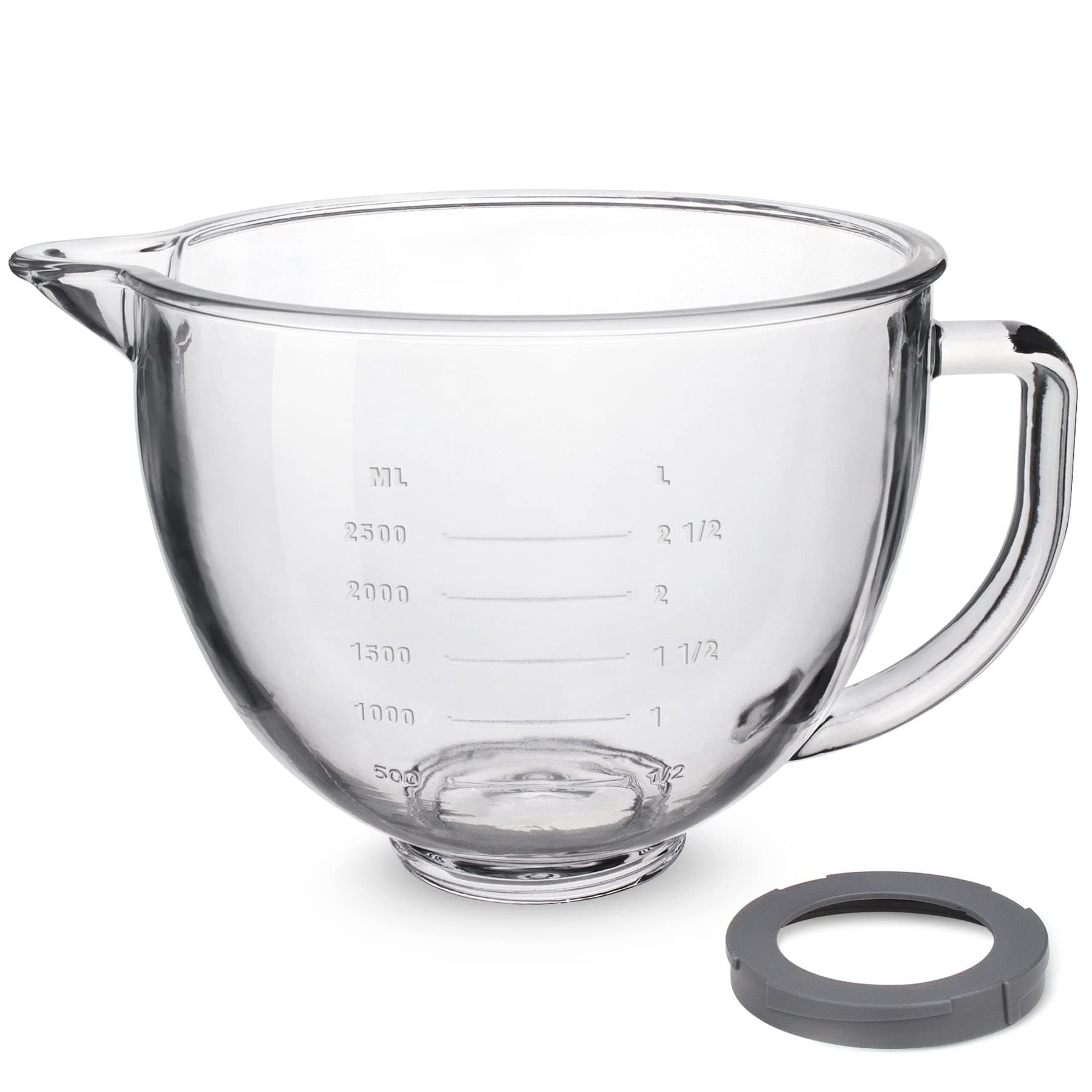 Glass Mixing Bowl 5 QT for KitchenAid 4.5 and 5 Quart Tilt-Head Stand Mixers, Fits Artisan KSM150, RRK150, KSM100, K45SS, KSM90, KSM95, K45, KSM110, 5KSM125 and More