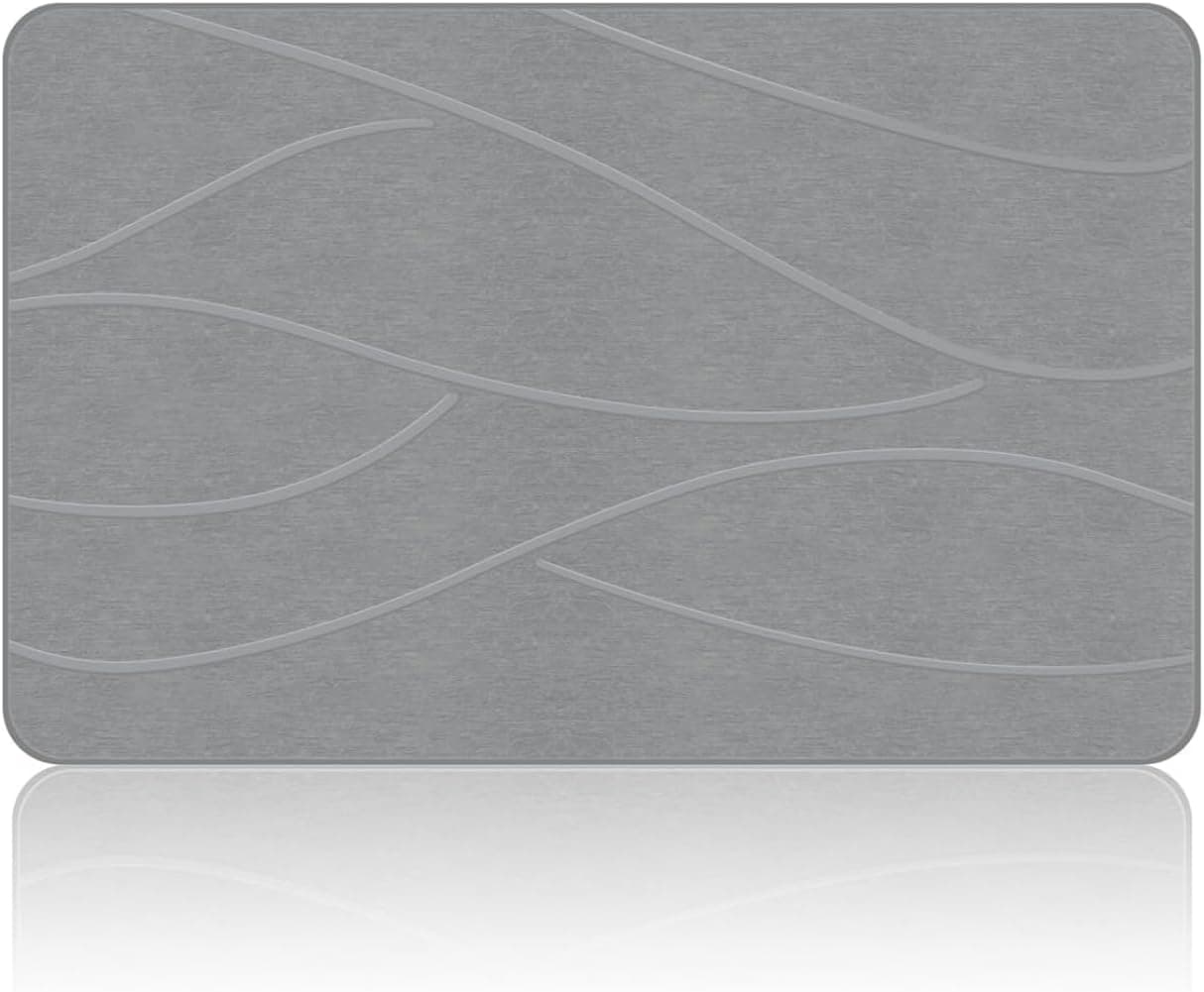 Stone Bath Mat Diatomaceous Earth Shower Mat Non-Slip Super Absorbent Stone Bath Mats for Bathroom Quick Drying Bath Stone Mat Natural Easy to Clean(23.6×15.4" Gray)