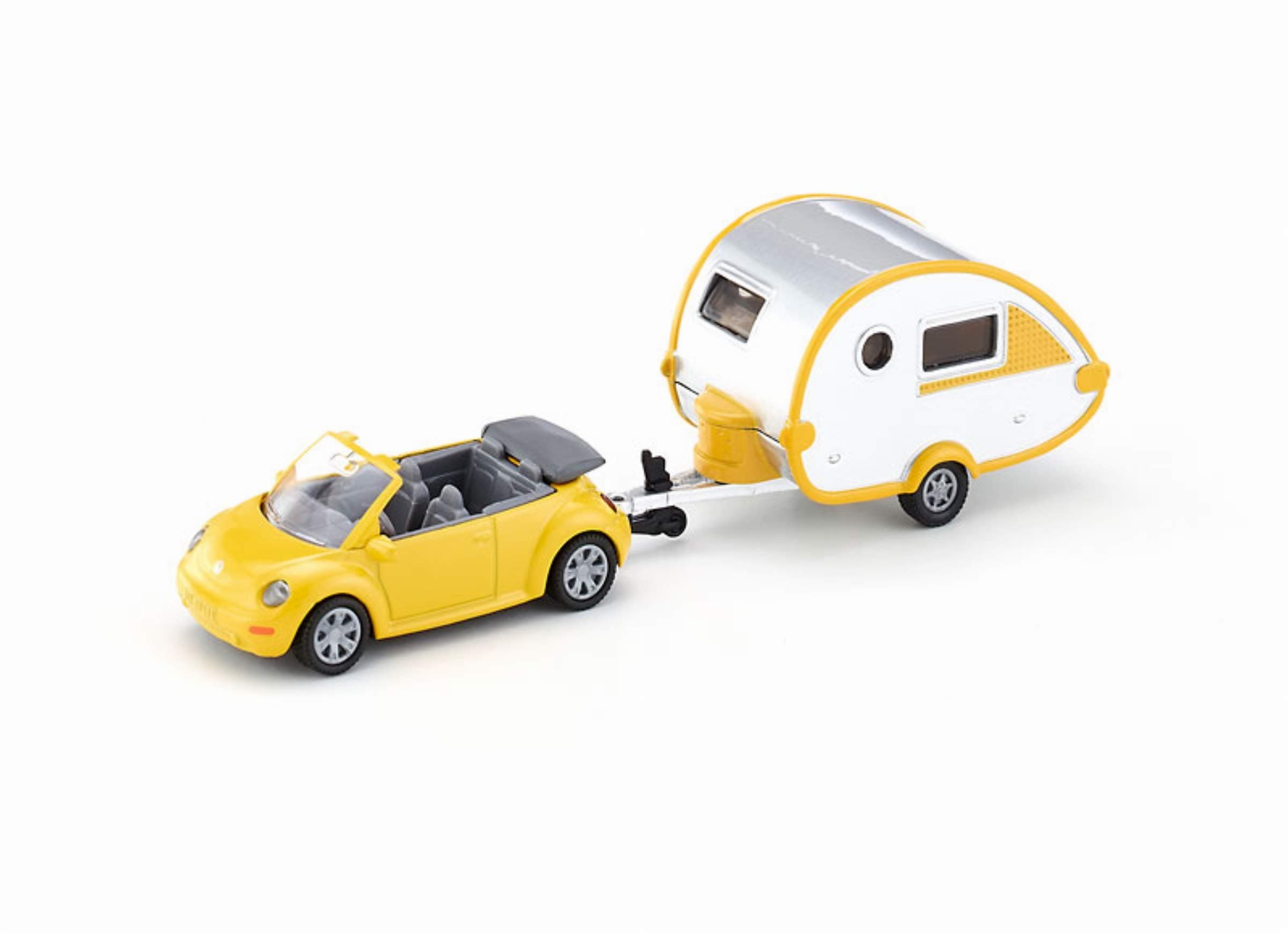 siku 1629, Car with Trailer Caravan, Metal,Plastic, Yellow,Silver, Detachable caravan