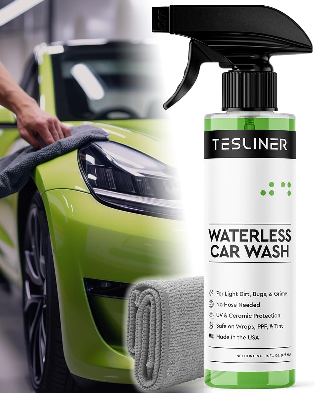 Waterless Car Wash Spray for Tesla, No Hose Needed | Biodegradable, Safe on Wraps, for Tesla Cleaning Products Exterior, UV & Ceramic Protection, for Tesla Model 3 Y S X Car Accessories 2025