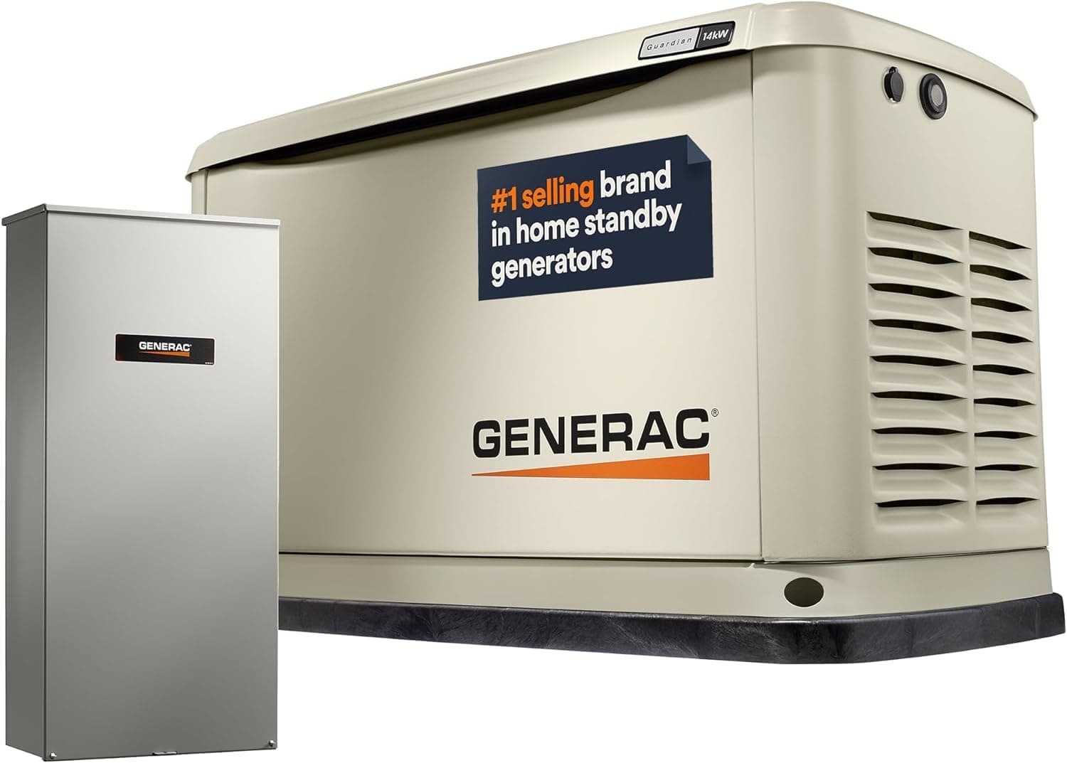 Generac Guardian 14kW Home Standby Generator with 100 Amp Transfer Switch - Automatic Whole House Backup Power for Storms, Emergencies, and Outages, WiFi Enabled, Runs on Natural Gas or Liquid Propane
