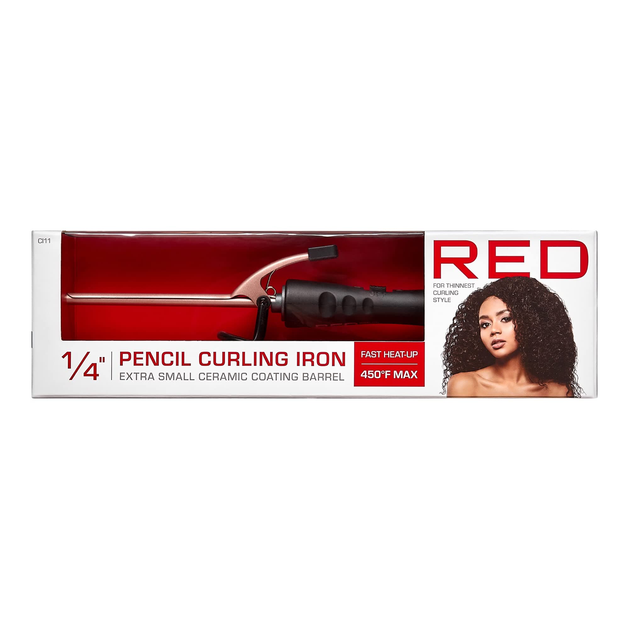 Red by Kiss RED 1/4 Inch Thin Ceramic Coating Pencil Curling Iron, Extra Small Barrel, Skinny Curling Iron Wand for Long & Short Hair