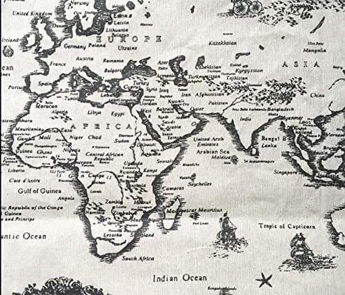 World Map Linen Fabric by the Yard