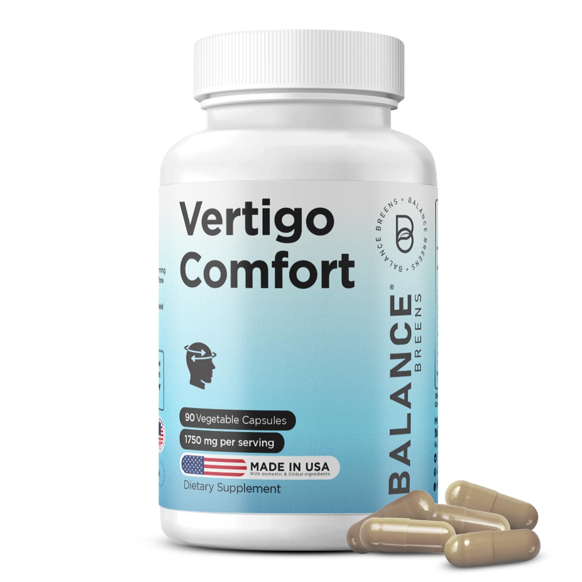 Vertigo Relief Supplement 1750mg, 90 Capsules - Natural Support for Motion Sickness, Dizziness, Tinnitus, Migraines, Inner Ear Balance (Pack of 1)