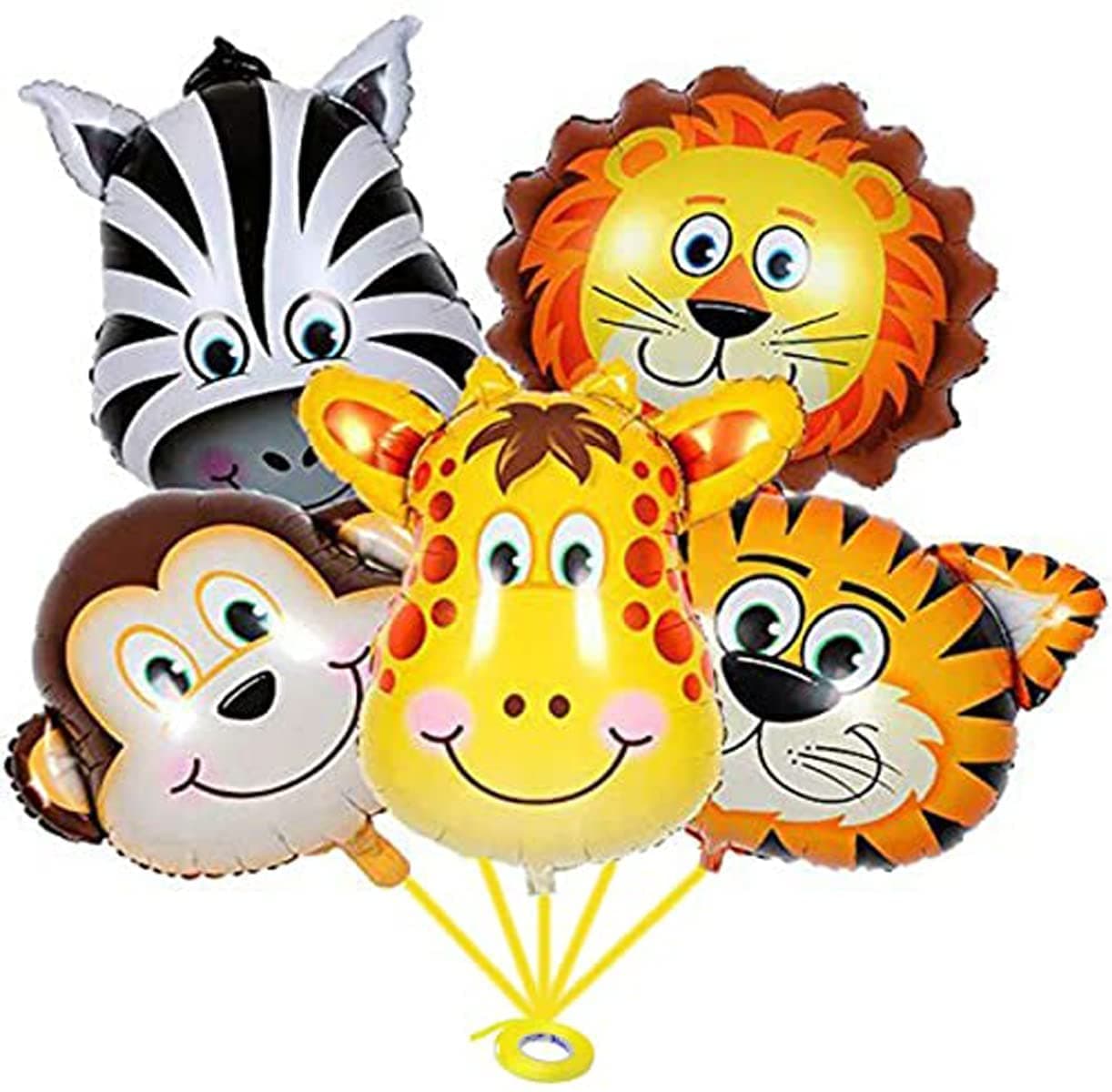 - Propsicle Jungle Safari Foil Balloons - (Pack of 5) Animal Faces (Lion, Tiger, Zebra, Monkey, Giraffe) for Kids Birthday Decoration, Jungle Theme Backdrop, Baby Shower, School Events