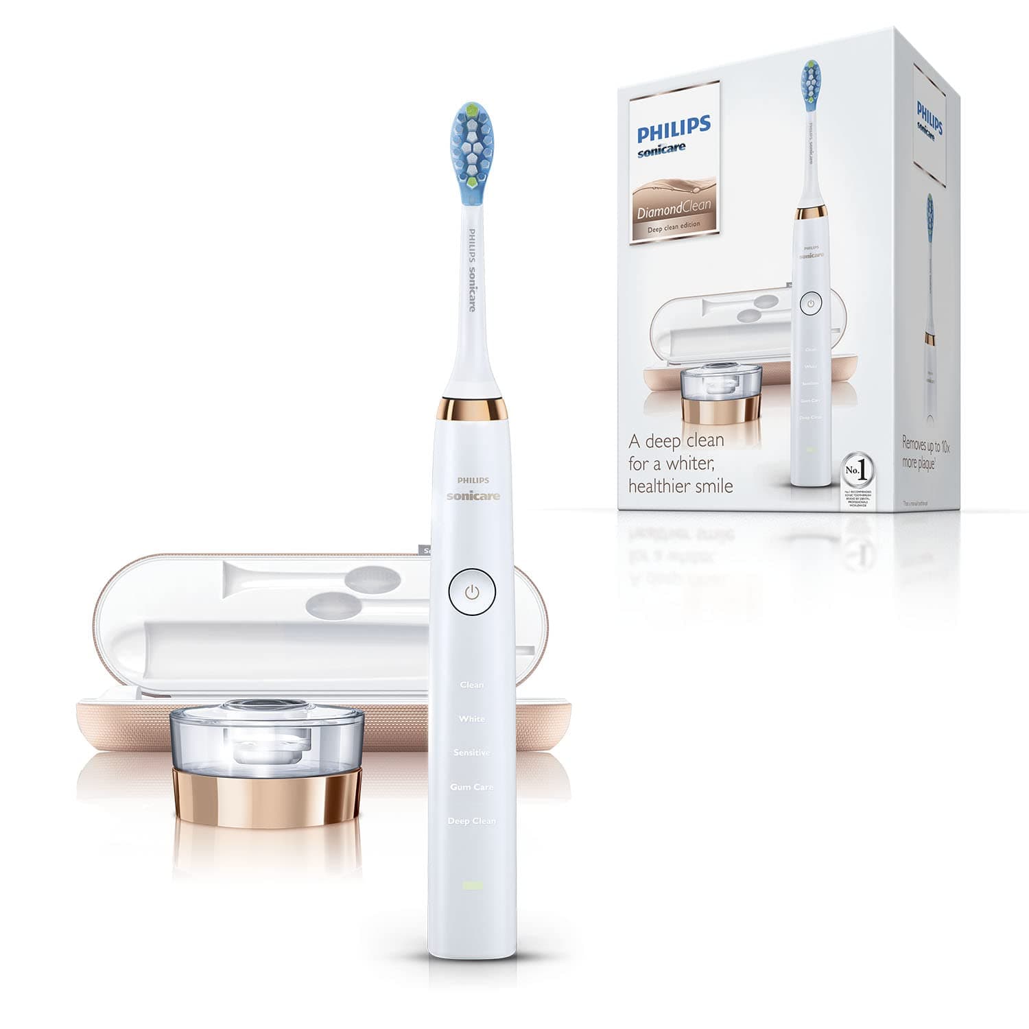 Philips Sonicare DiamondClean Rechargeable Electric Toothbrush, 2019 Edition, Rose Gold (UK 2-pin Bathroom Plug with USB Travel Charger)