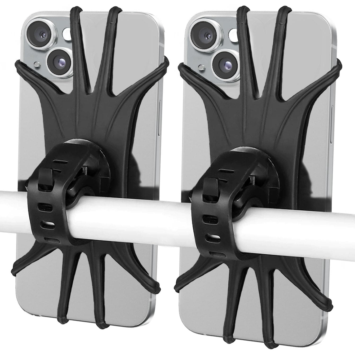 Bike Phone Mount 2 Pack, Universal Motorcycle Phone Holder for Bike, 360°Rotation Silicone Bicycle Phone Holder Handlebar Phone Mount Compatible with iPhone 12 11 Pro, Samsung
