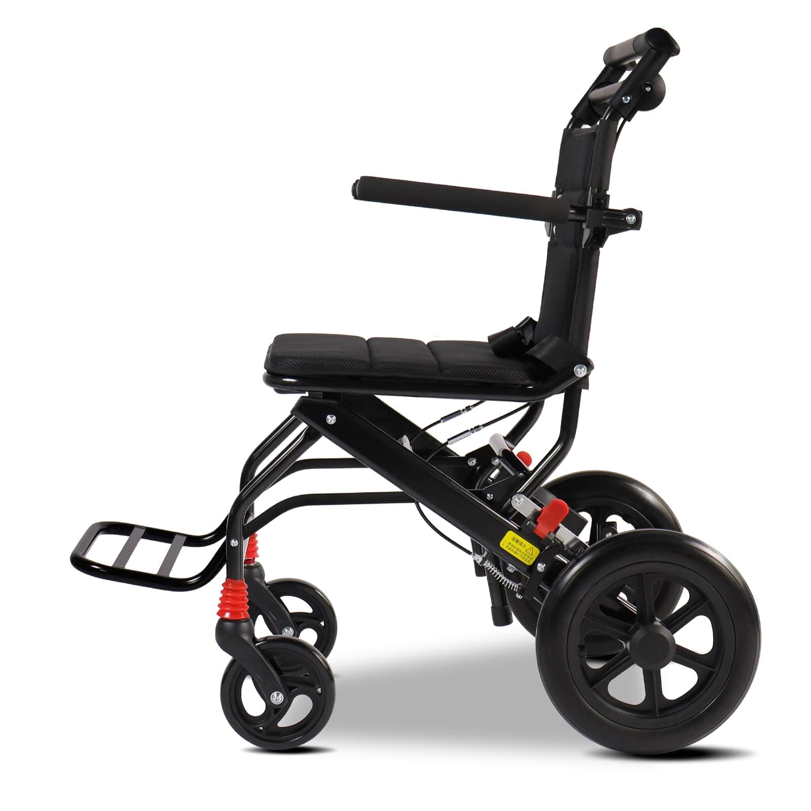 (Seat Width:16") Ultralight Lightweight Folding Wheelchair, Transport Wheelchair for Adults Support 220lbs with Foldable Pedals and Flip-Backs Arms, Handbrake & Storage Bag (12 inch PU Rear Wheel)