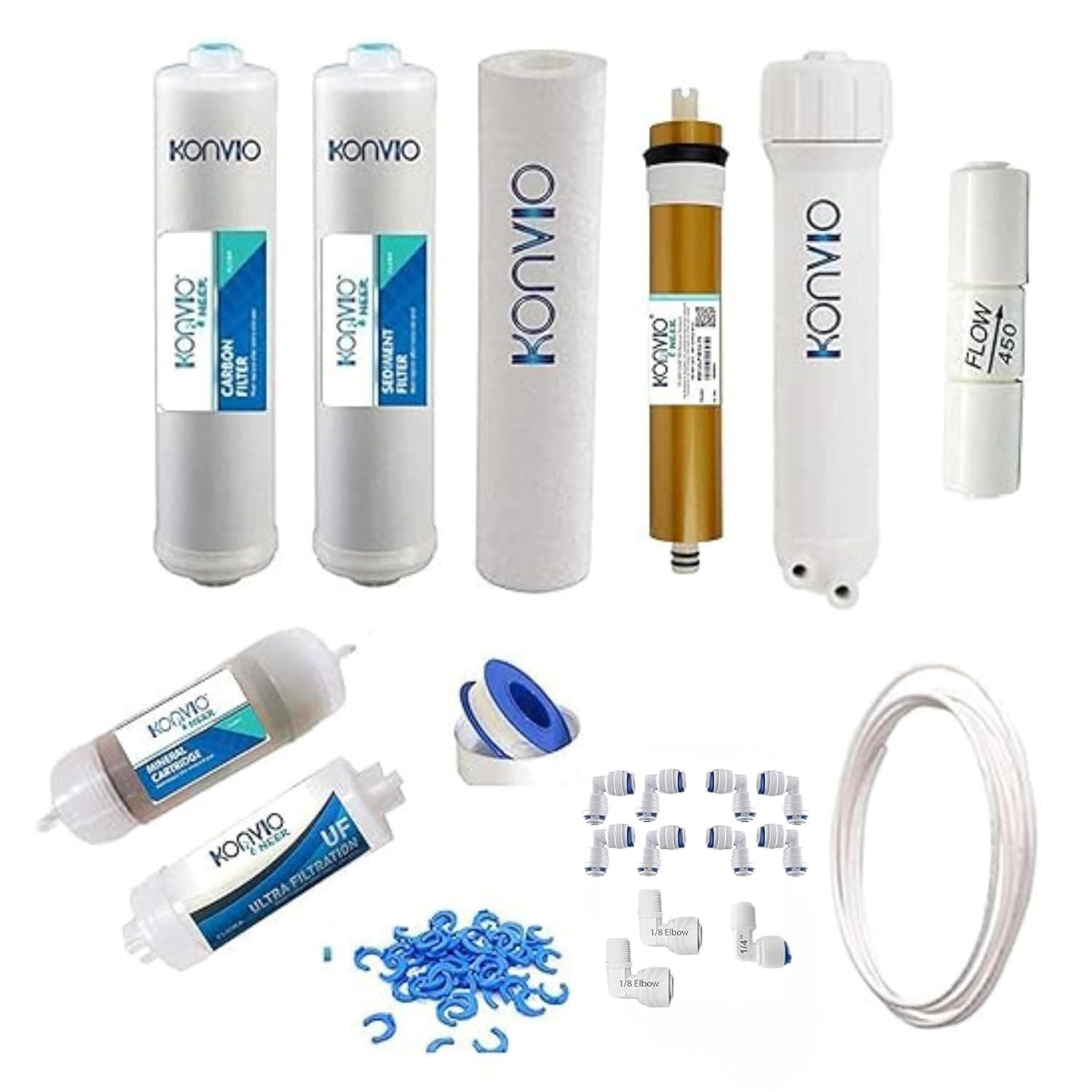 KONVIO NEER RO Service Kit of Membrane for All Type of RO Water Purifier (Carbon+ Sediment+ Spun+ 75 GPD Mmb + FR 450+ UF+ Mineral)