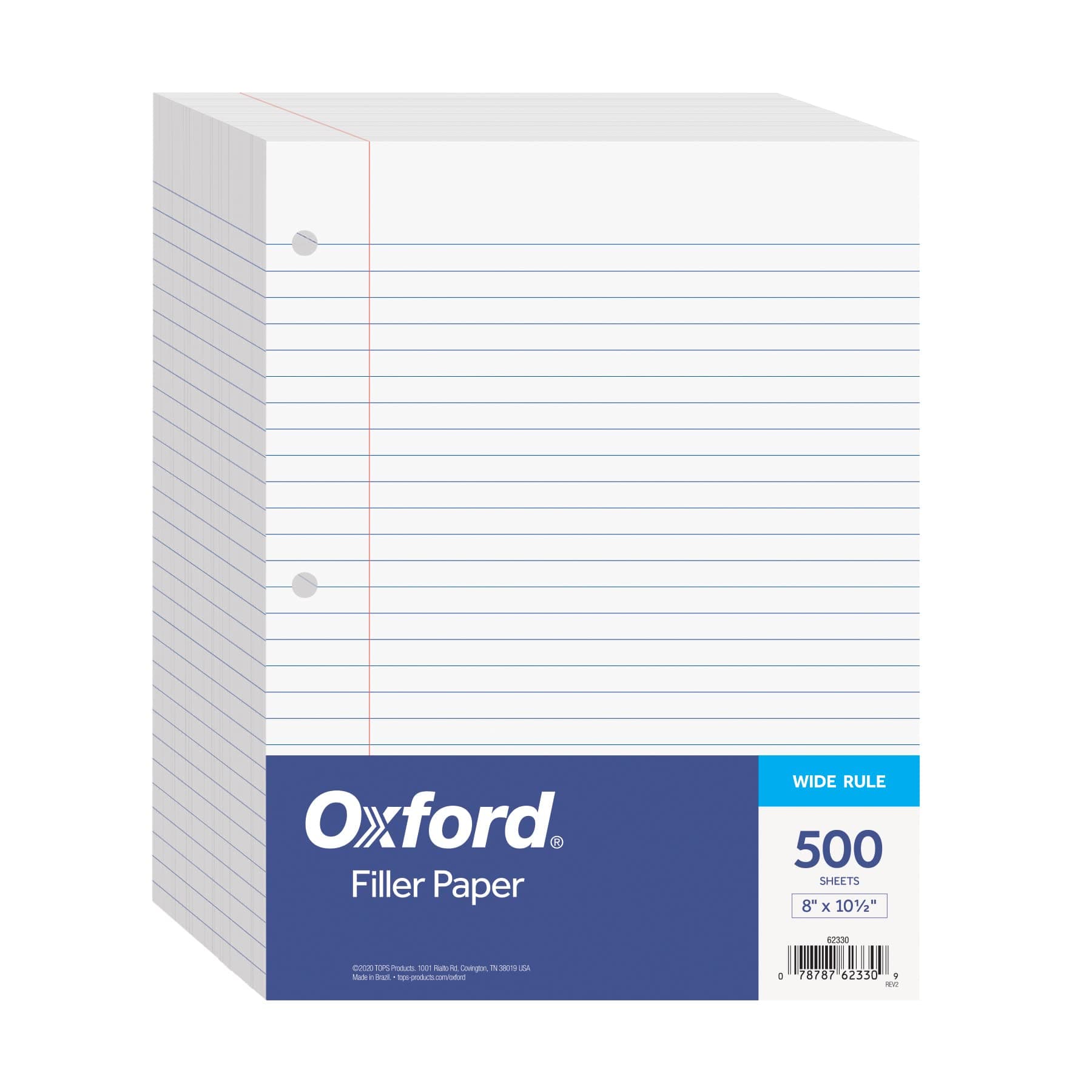 Oxford Filler Paper, 8 x 10.5 Inch Wide Ruled Paper, 3 Hole Punch, Loose Leaf Notebook Paper for 3 Ring Binders, 500 sheets (62330), white