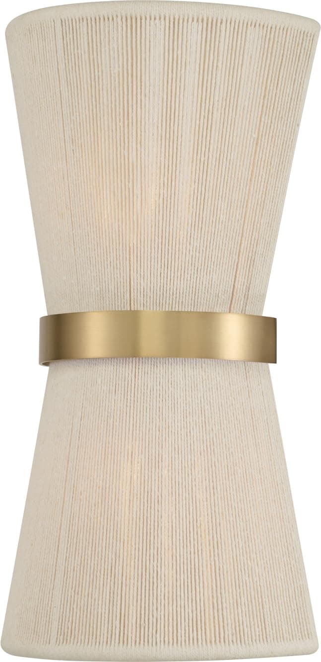 641221NP Cecilia Transitional Artisan Luxe Art-Inspired Wall Sconce Light, 2-Light 120 Total Watts, 16" H x 9" W, Bleached Natural Rope and Patinaed Brass