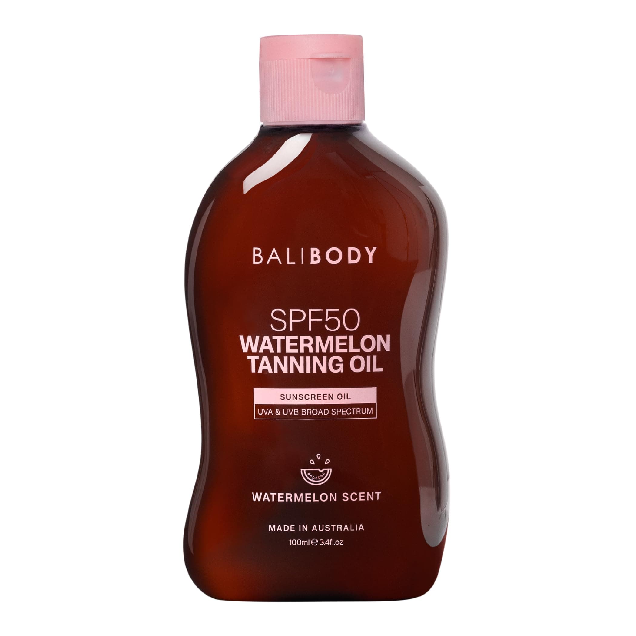 Watermelon Tanning Oil SPF50 – Tanning Oil with SPF for Dark Glow Skin, Fast-Absorbing, Non-Greasy Formula, Hydrating, Travel Size, Cruelty-Free, Vegan Australian Made (100ml/3.4floz)
