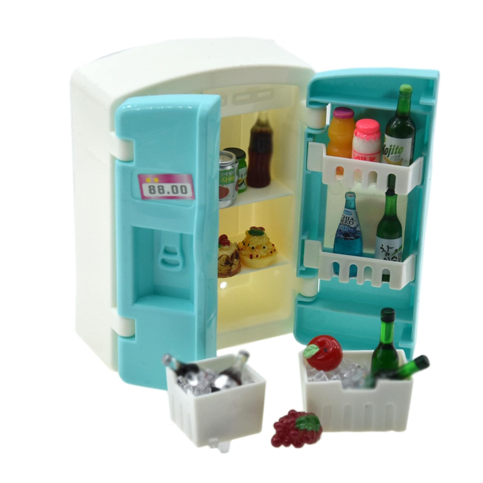 Miniature Refrigerator Dollhouse Furniture Drink Bottles Dollhouse Cake Decorations Pretend Play Kitchen Game Party Toys (Refrigerator Package)