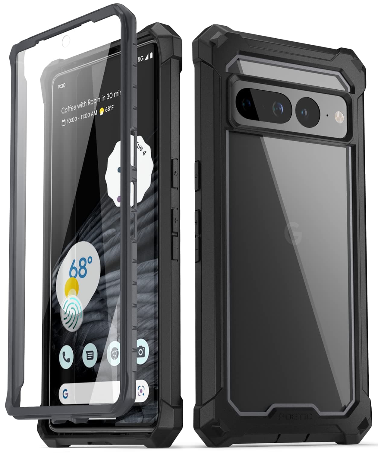 Poetic Guardian Case Compatible with Pixel 7 Pro 5G, Built-in Screen Protector Work with Fingerprint ID, Full Body Hybrid Shockproof Protective Rugged Clear Bumper Cover Case, Black/Clear