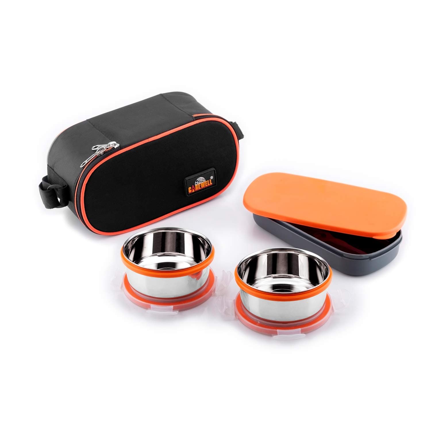 Wellcare Care Well Royal Stainless Steel Double Decker 2 Containers with Small Lunch Box (Black, 1000 ml)