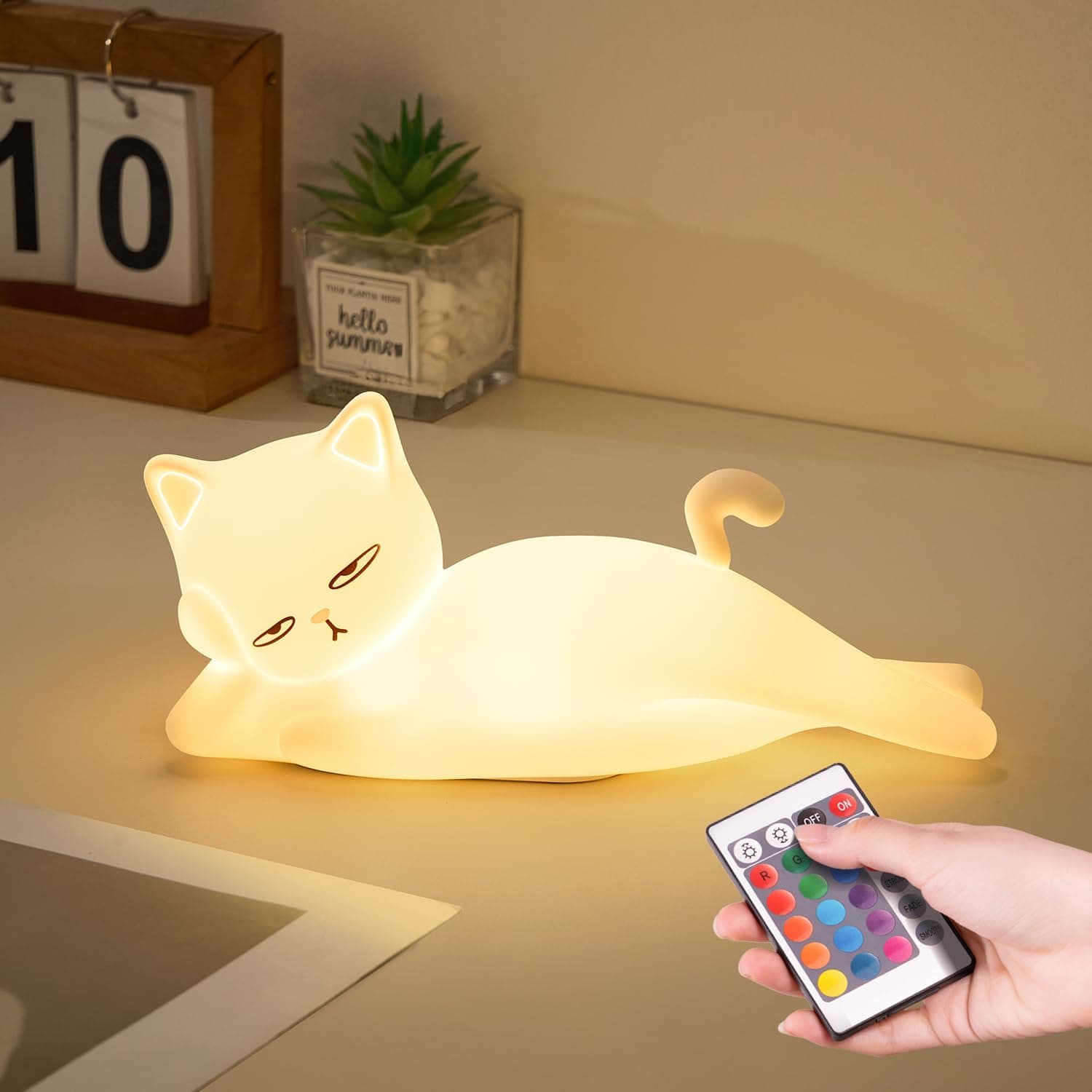 Lying Flat Cat Lamp Funny Gifts, 16 Colors+5 Dimming+Silicone Random Stuff, Touch+Remote+Recharge Night Light for Kids, Cool Lamp Unique Lamps Cute Weird Stuff, Cat Gifts for Teen Girls/Adults/Kids