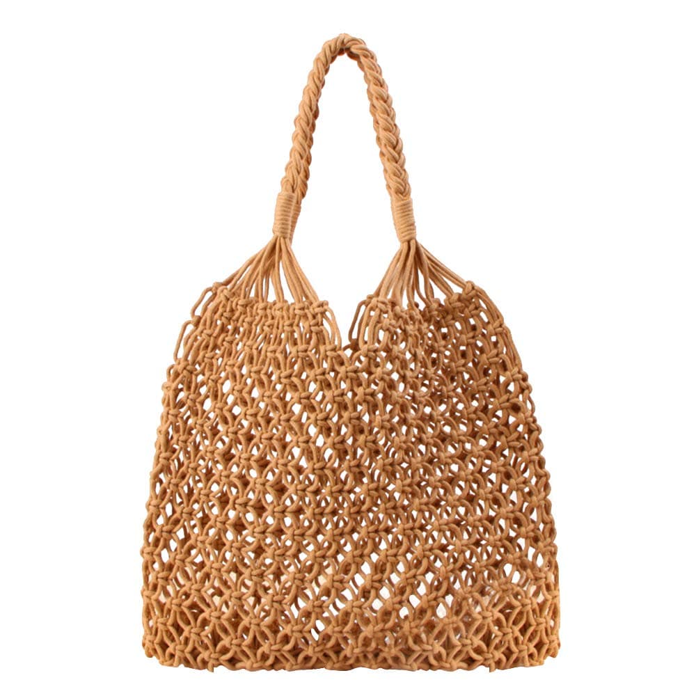 Women's Beach Straw Handbag Woven Tote Fishing Net Beach Bag Large Capacity Mesh Rope Combination Handbag