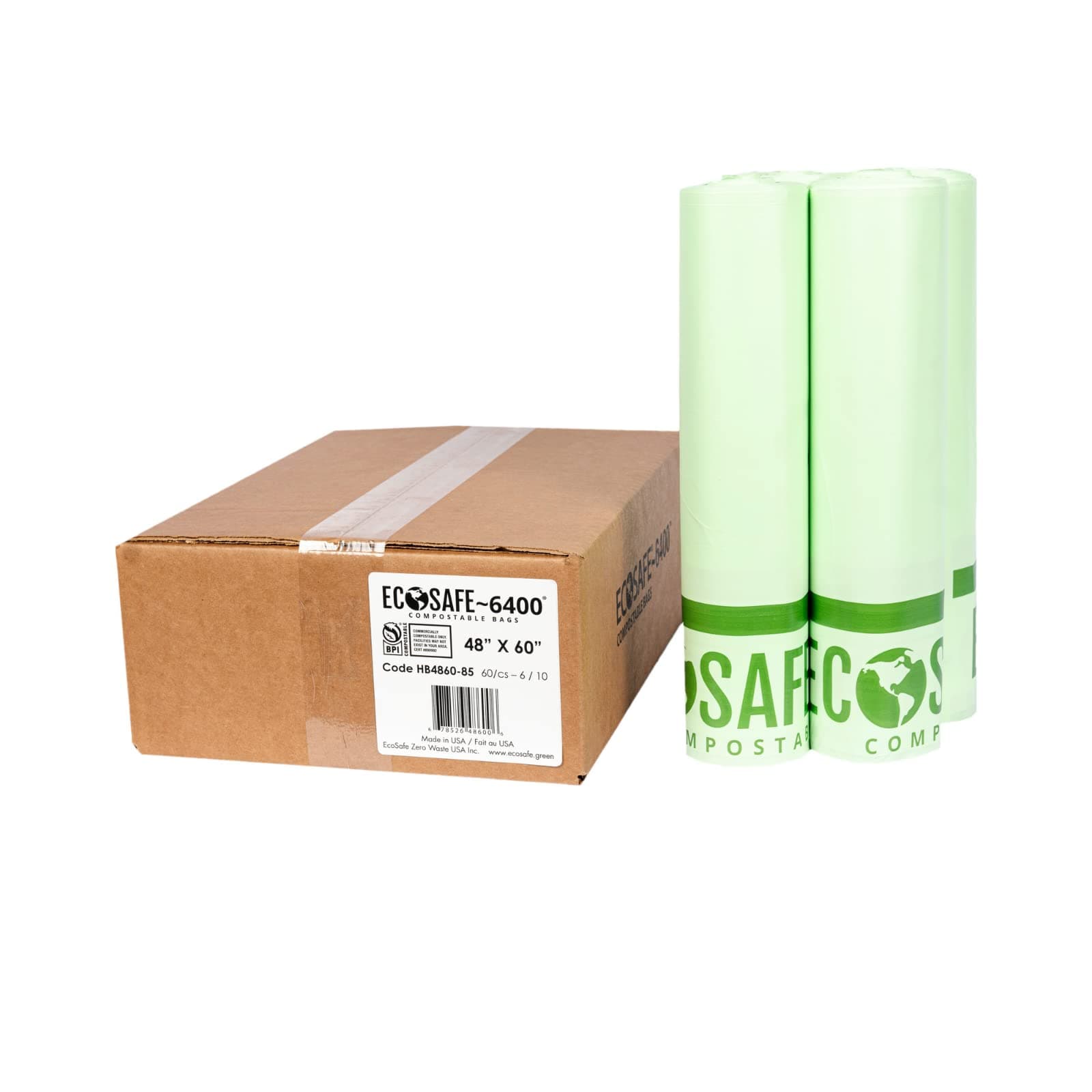 EcoSafe-6400 HB4860-85 Certified Compostable Bag - 48x60” Green Bags for 64 Gallon Bin - Extra Strong Leak, Puncture and Tear Resistant Food Scraps Bin Liners, Pack of 60
