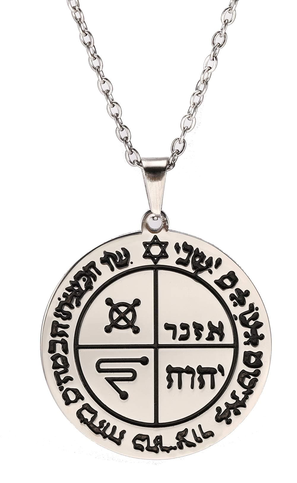 Stainless Steel Third Pentacle of Jupiter Pendant Necklace Talisman Key of Solomon Seal Engraved Round Charm Protection Necklaces Jewelry for Men Women Teens