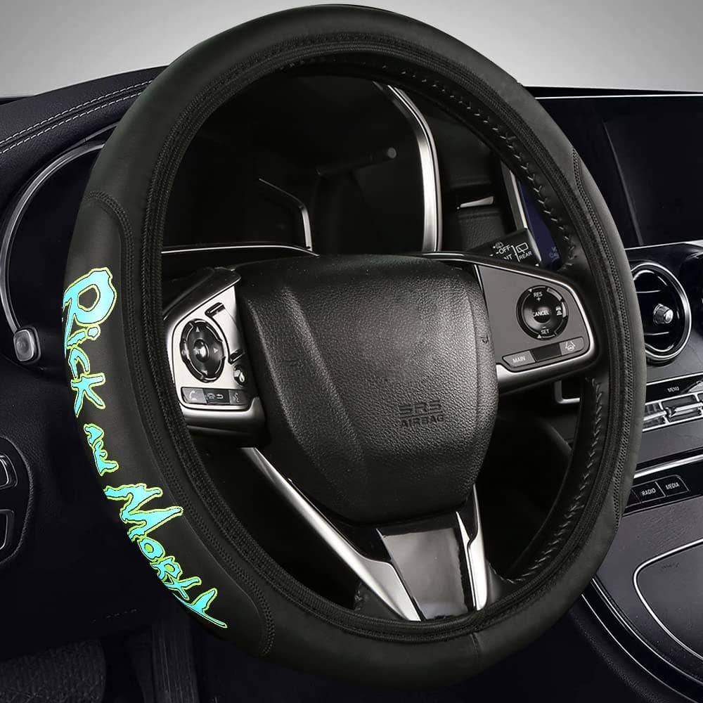 kongda Genuine Leather Steering Wheel Cover Compatible with Rick and Morty