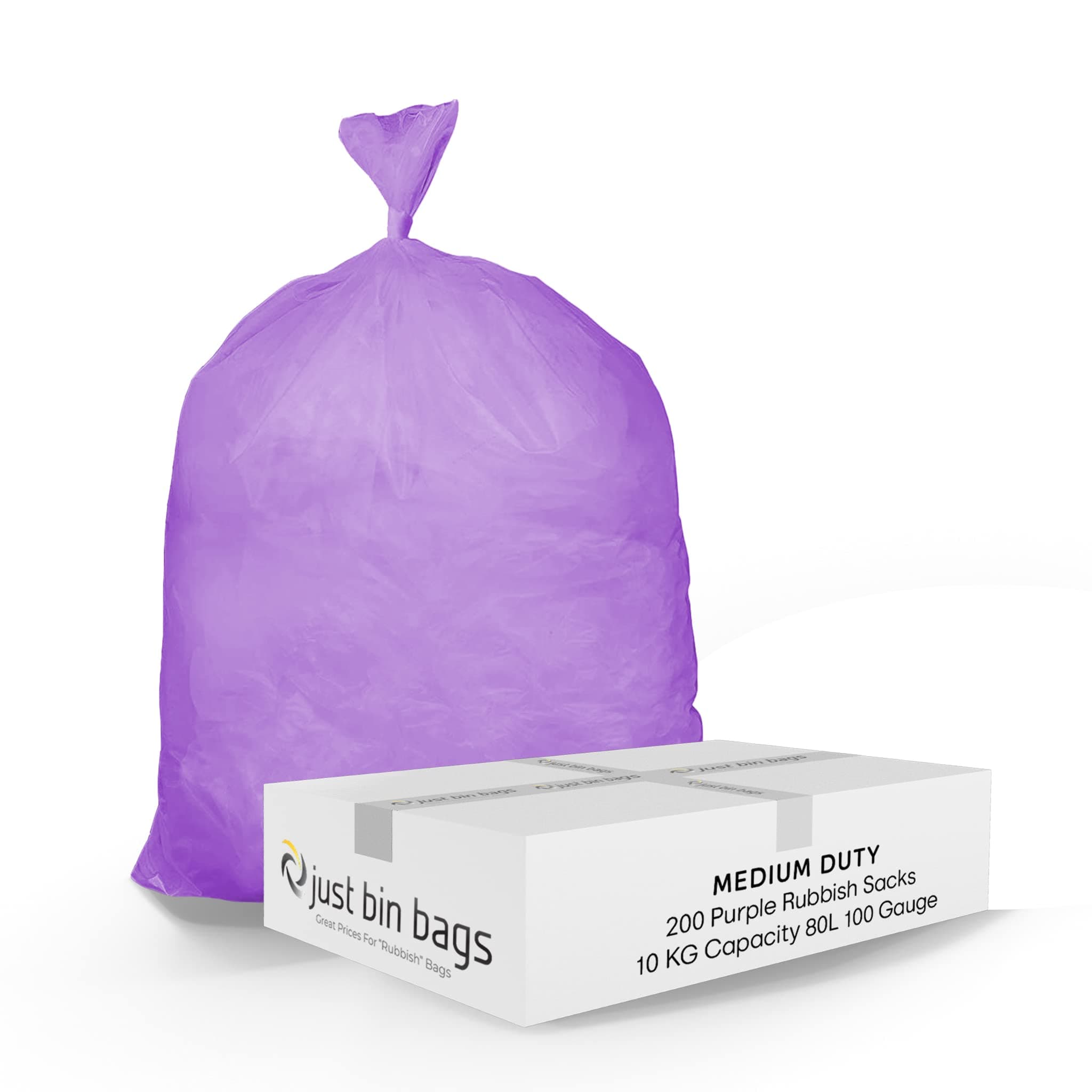 Rubbish Bags 80l Medium Duty Coloured Refuse Sacks Bin Liners - 100 Gauge, 25 Micron, Weight Capacity 10kg - 45cm x 72cm x 97cm (200 Bags) - Purple
