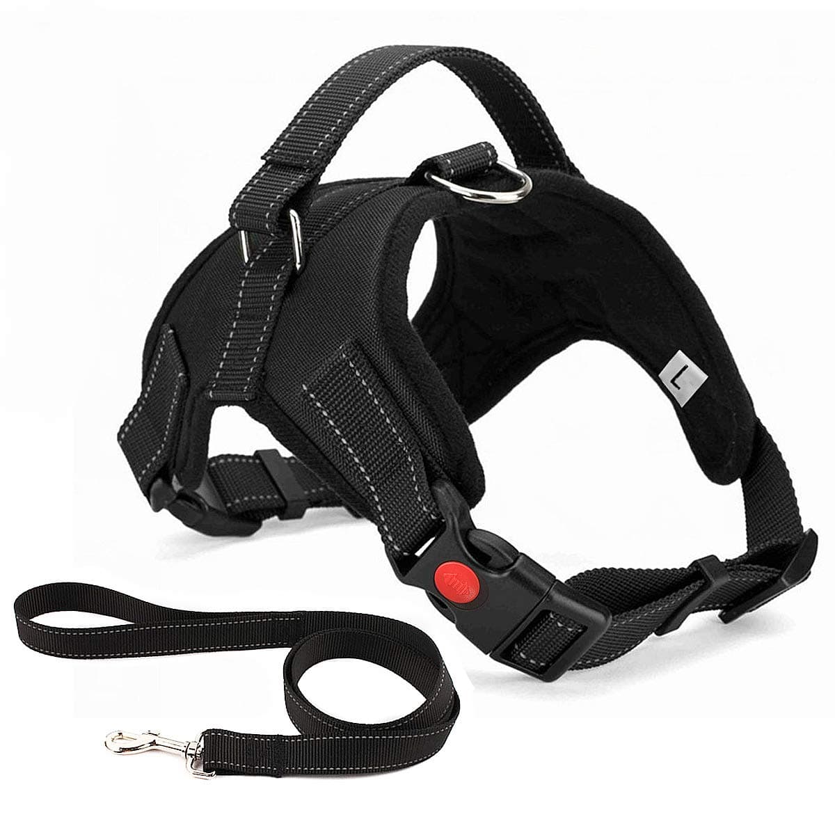 No Pull Dog Harness, Breathable Adjustable Comfort, Free Leash Included, for Small Medium Large Dog, Best for Training Walking Black XL