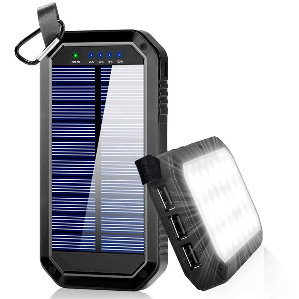 Solar Charger, Dostyle 8000mAh Portable Solar Power Bank External Backup Battery Pack 3 USB Ports Solar Phone Charger with 21 LED Light Compatible for All Cellphone Samsung Galaxy & Android Devices