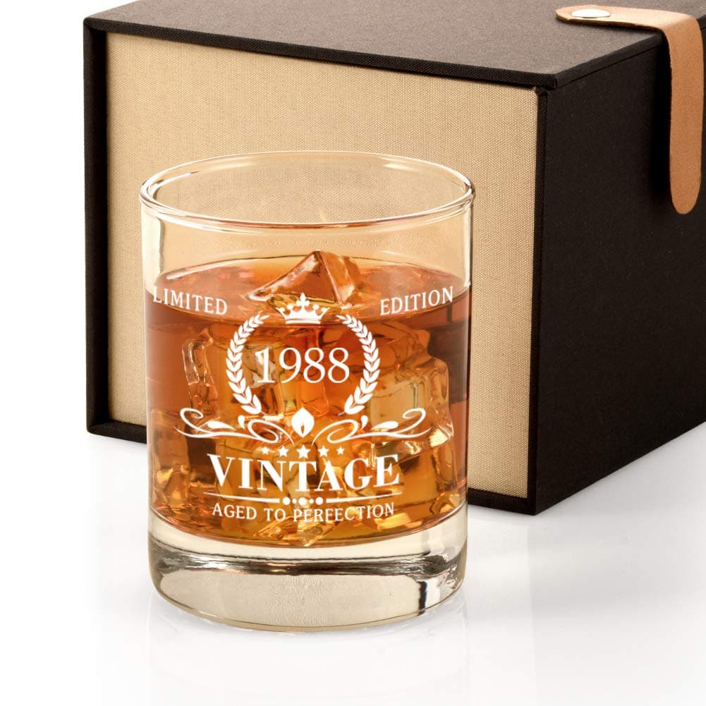 Triwol 1988 37th Birthday Gifts for Men, Vintage Whiskey Glass 37 Birthday Gifts for Dad, Son, Husband, Brother, Funny 37th Birthday Gift Present Ideas for Him, 37 Year Old Bday Party Decoration