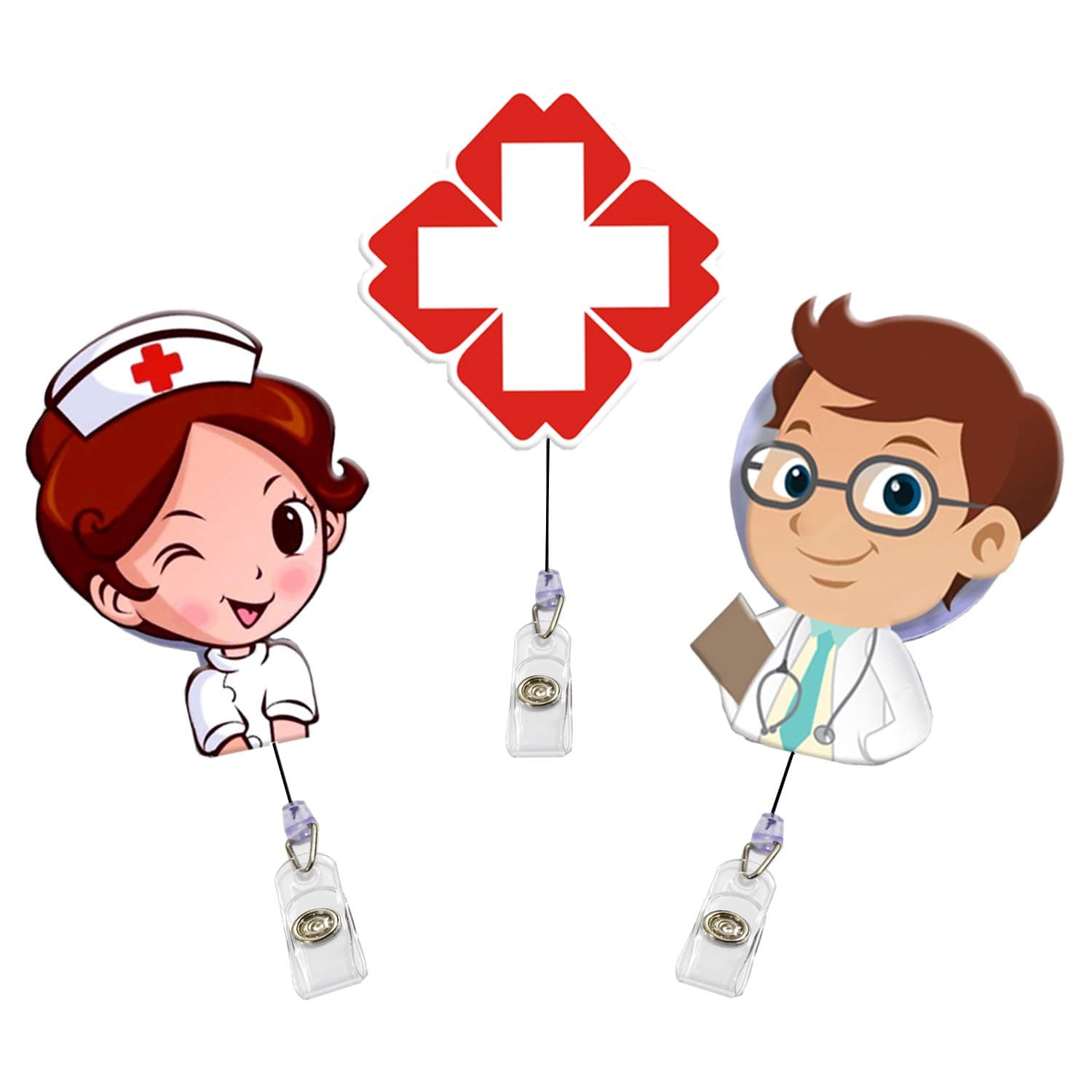 Nurse Badge Reel Holder - 3 Pack,22 inch Retractable Cord, ID Badge Reel with Pearl - Bandage Badge Reel Perfect Nurse Gifts for Women and Men