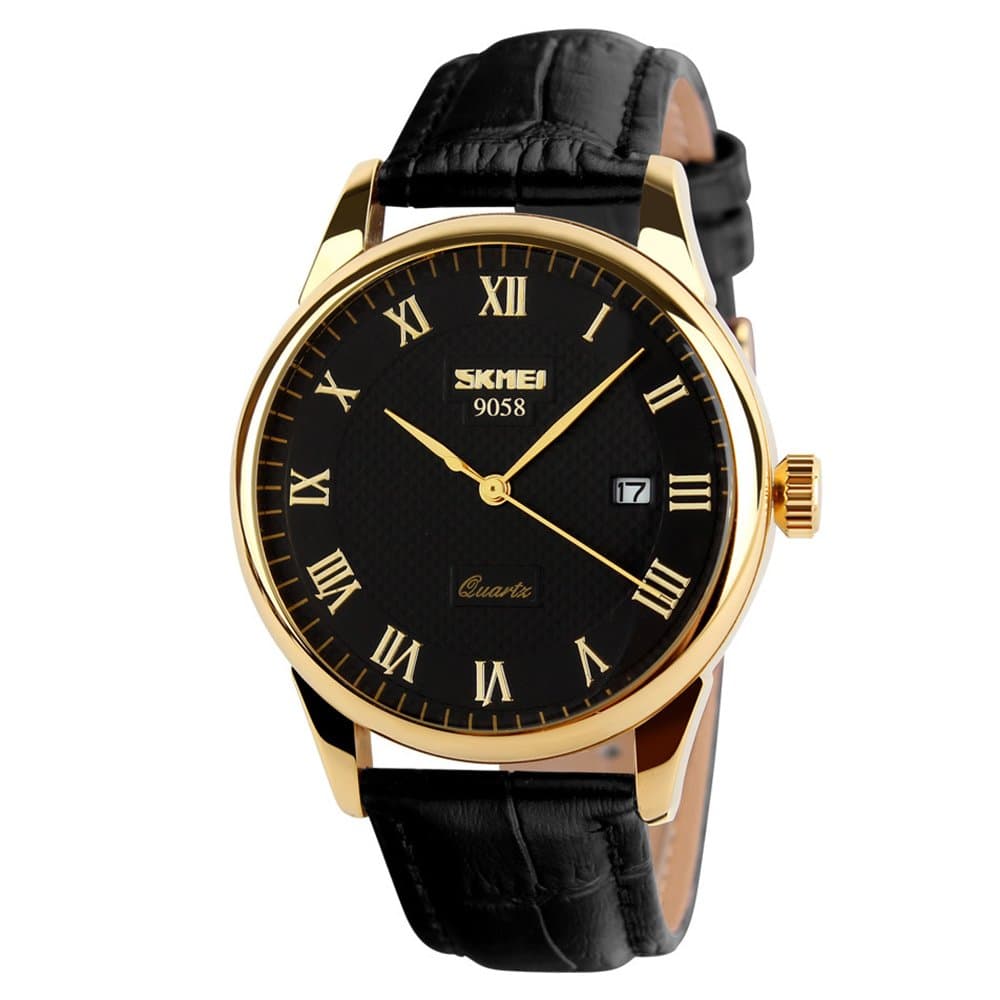 Business Men’s Quartz Wristwatches Roman Numeral Leather Band Casual Water Resist Analog Watches