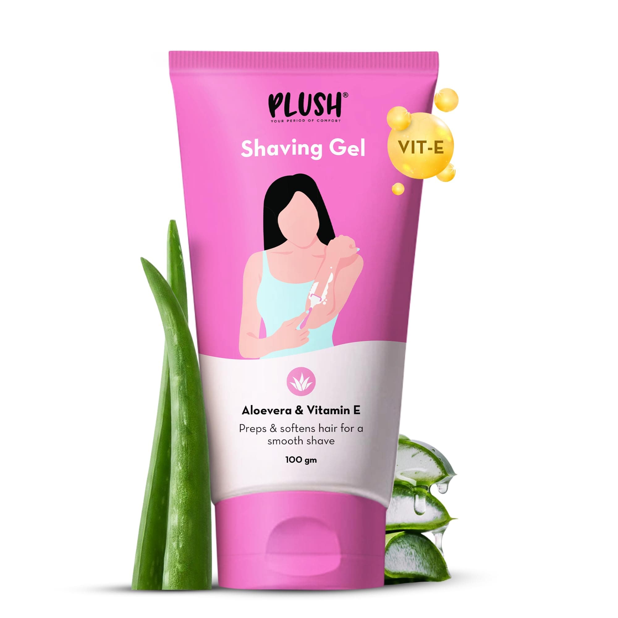 Plush All Natural Shaving Gel for Women with Aloe Vera & Vitamin E Extracts | Free from Sulphates & Parabens | 100% Vegan | Best for Smooth Shaves & Moisturizing | For Normal-Sensitive Skin - 100 GMS