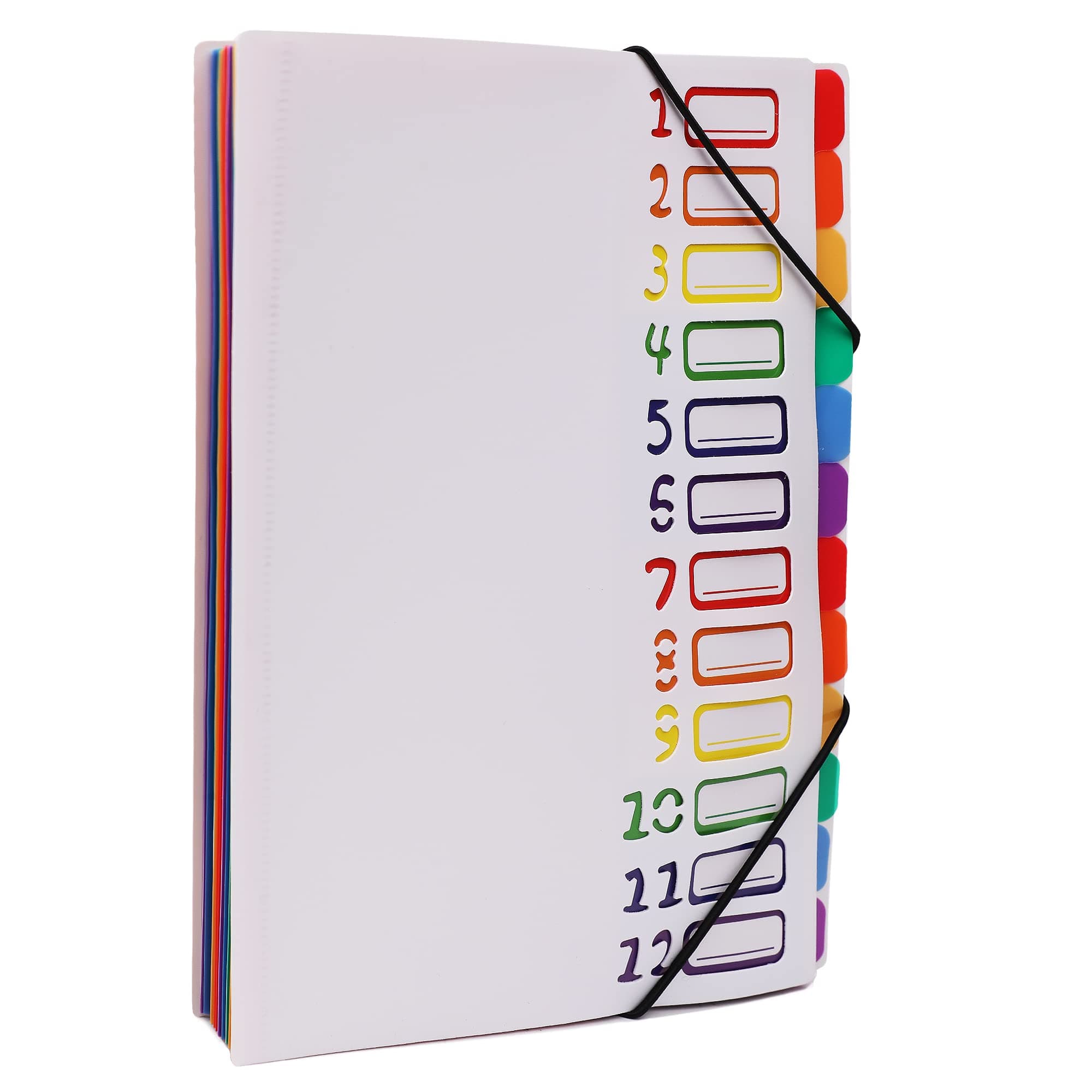 EdufunRainbow Tab Expanding File Folder - 24 Pockets, Durable A4 Letter Size Organizer, Water-Resistant Plastic Dividers, Home/Office/School Document Holder (White)