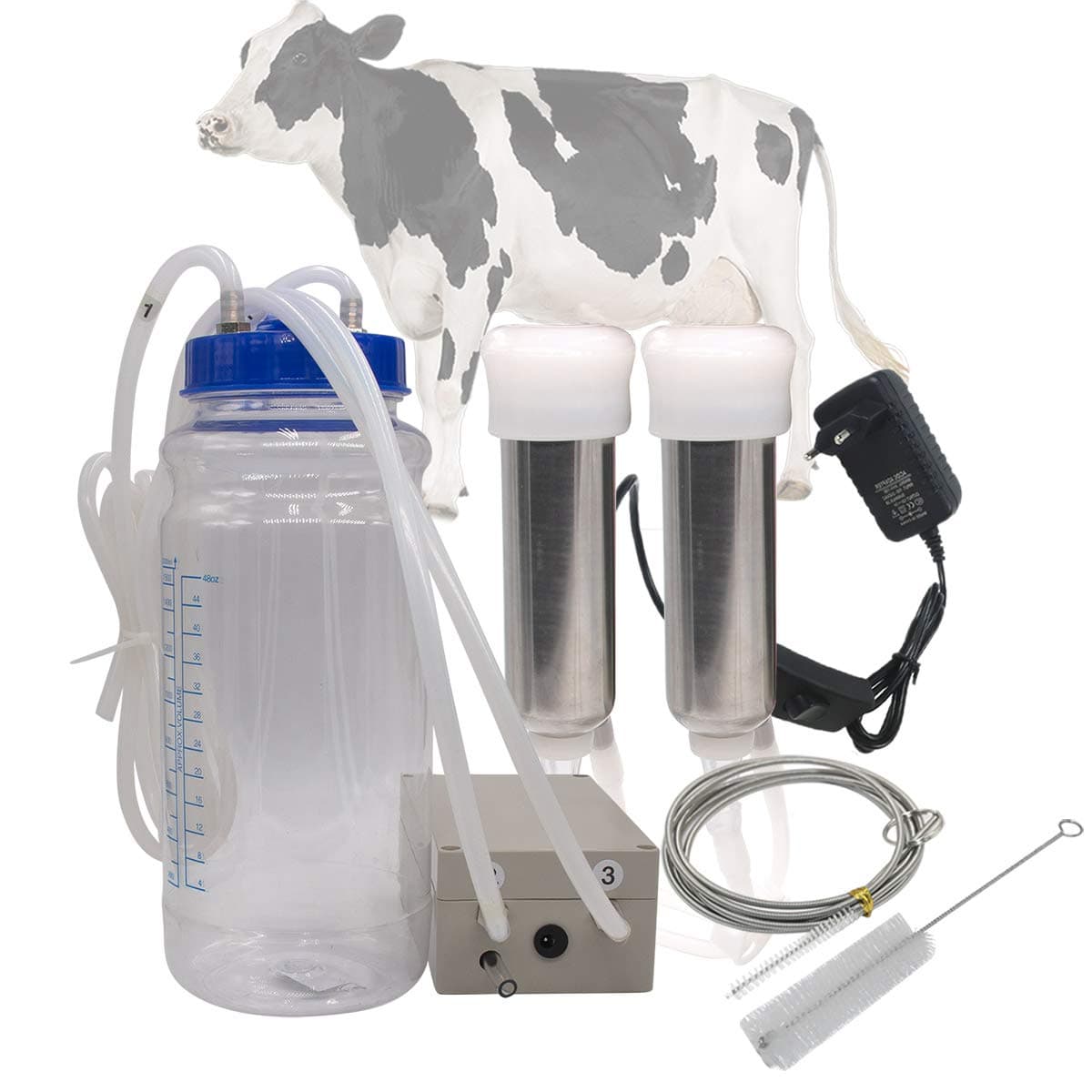 Milking Machine for Cow, Portable Electric Pulsation System Cow Milker Milking Machine with 2 Teat Cups, Pulastor Vacuum Pump, 2L Milk Container, Food Grade Hose (for Cow)