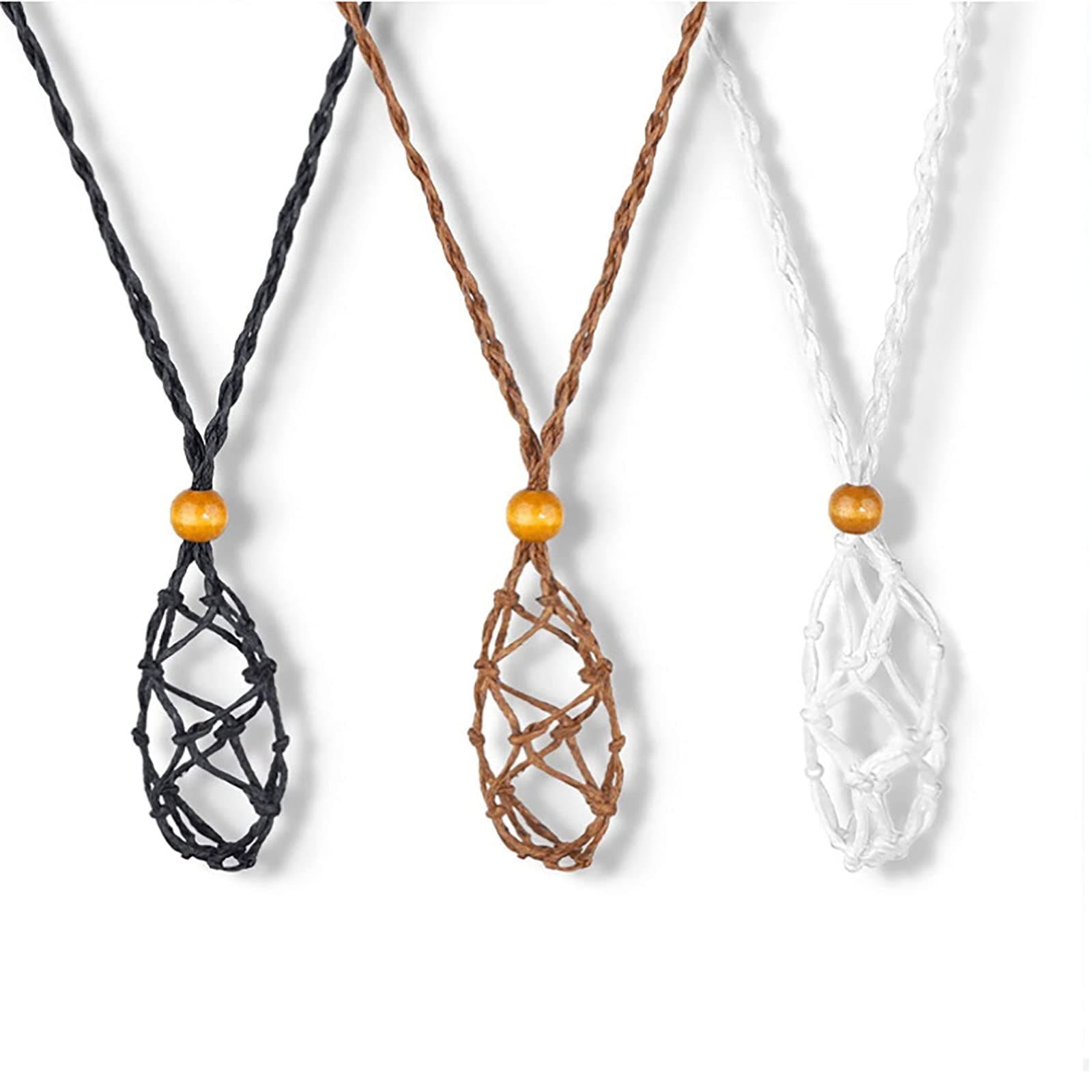 3Pcs Necklace Cord Empty Stone Pendant Holders Quartz Crystal Stone Adjustable Necklace Cage Cord for Jewelry Making.