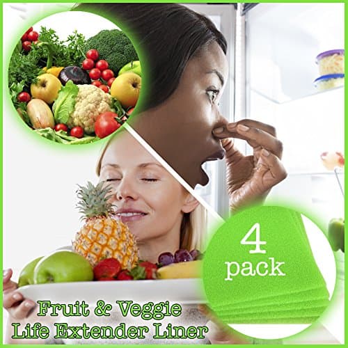 Fruit & Veggie Life Extender Liner for Refrigerator Drawers (4 Pack) - Extends the Life of Your Produce & Prevents Spoilage, 12X15 Inches each. Fresh Fruits. Preserves Vegetables.